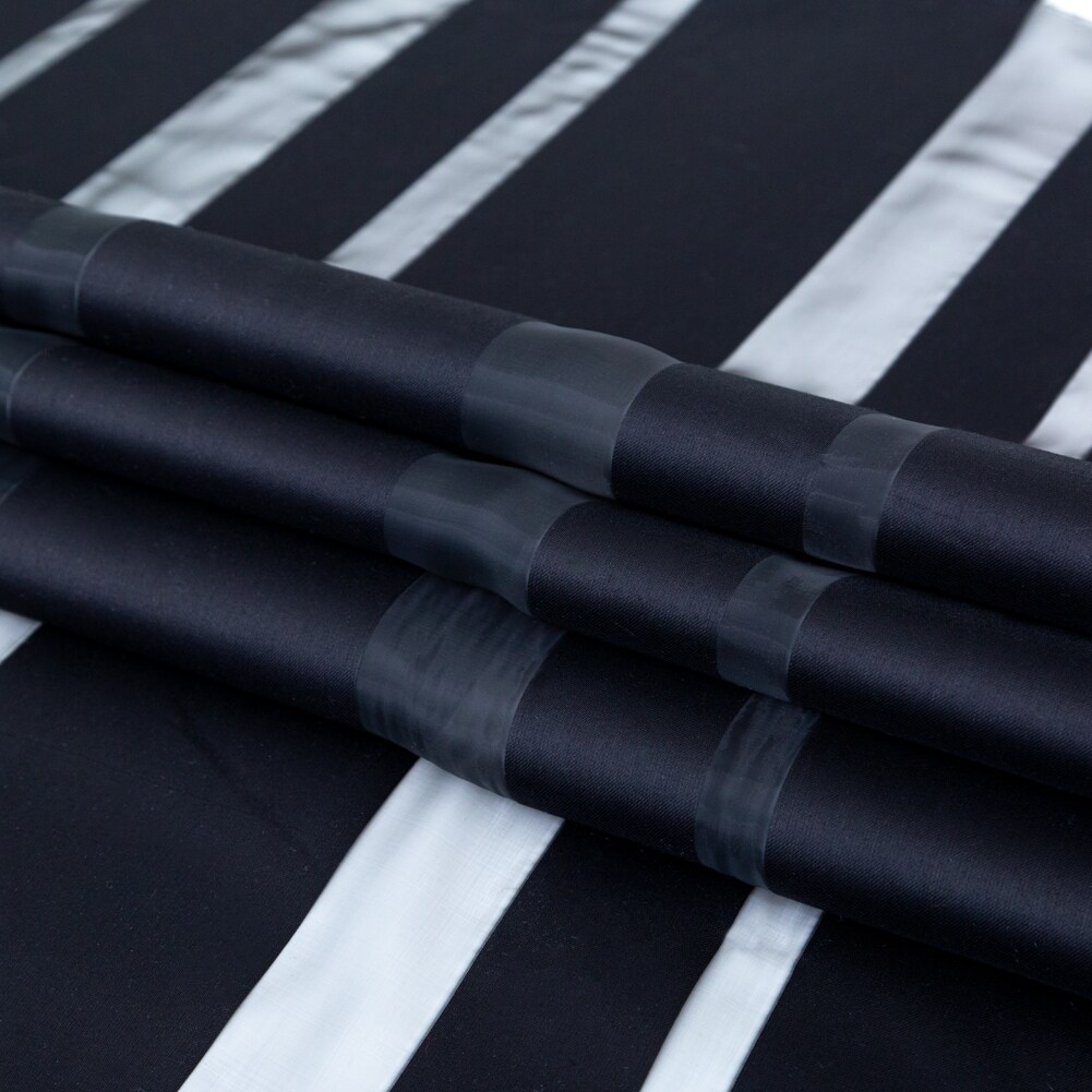 1 Yard Italian Black Cotton Awning Striped Polyester Organza Fabric