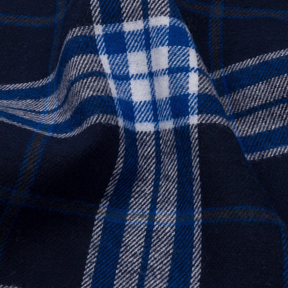1 Yard Navy Cobalt and White Plaid Cotton Flannel Fabric 56 inch Width