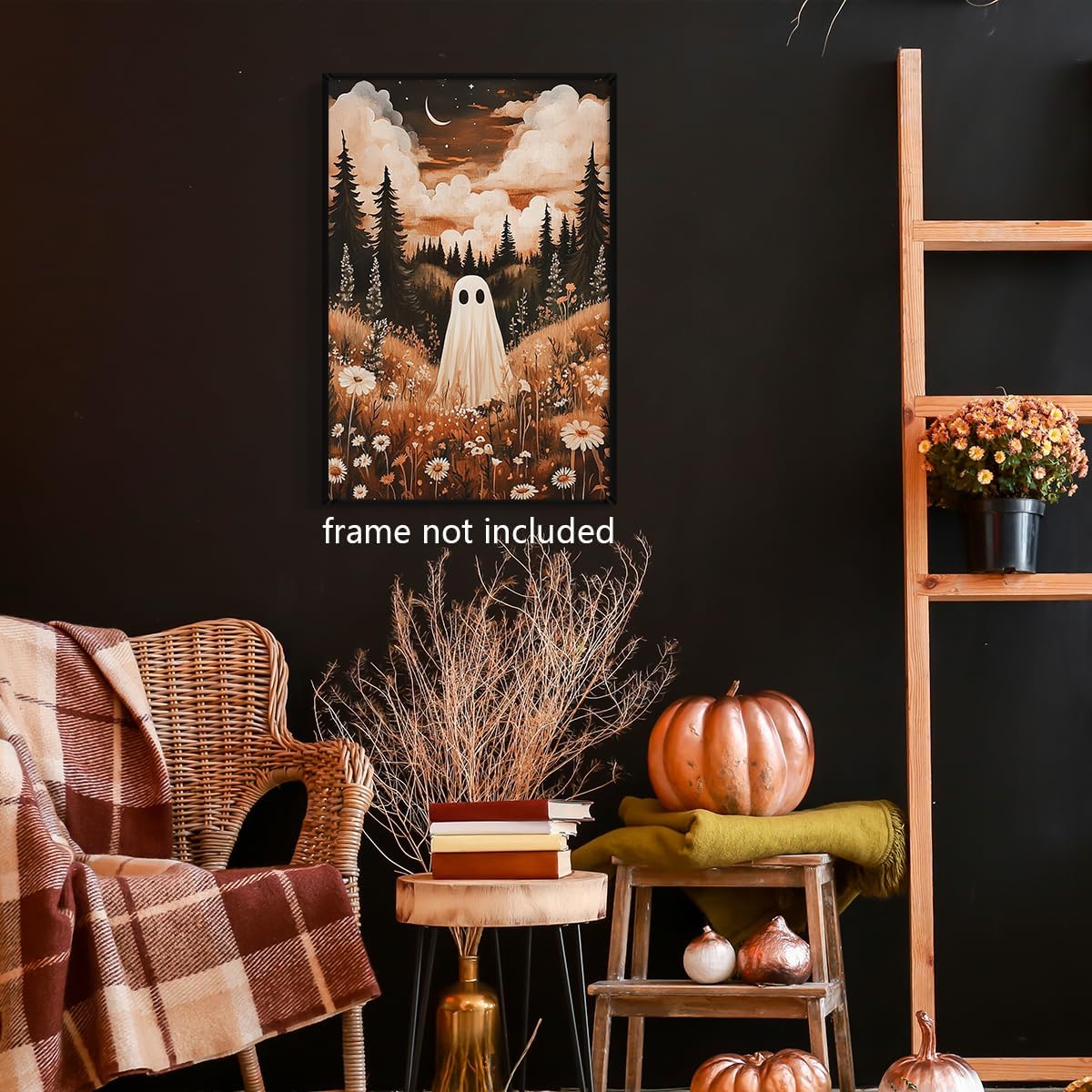 Ghost In Enchanted Forest Halloween Wall Art - 12L&#x22; x 16W&#x22; (Floral Ghost)