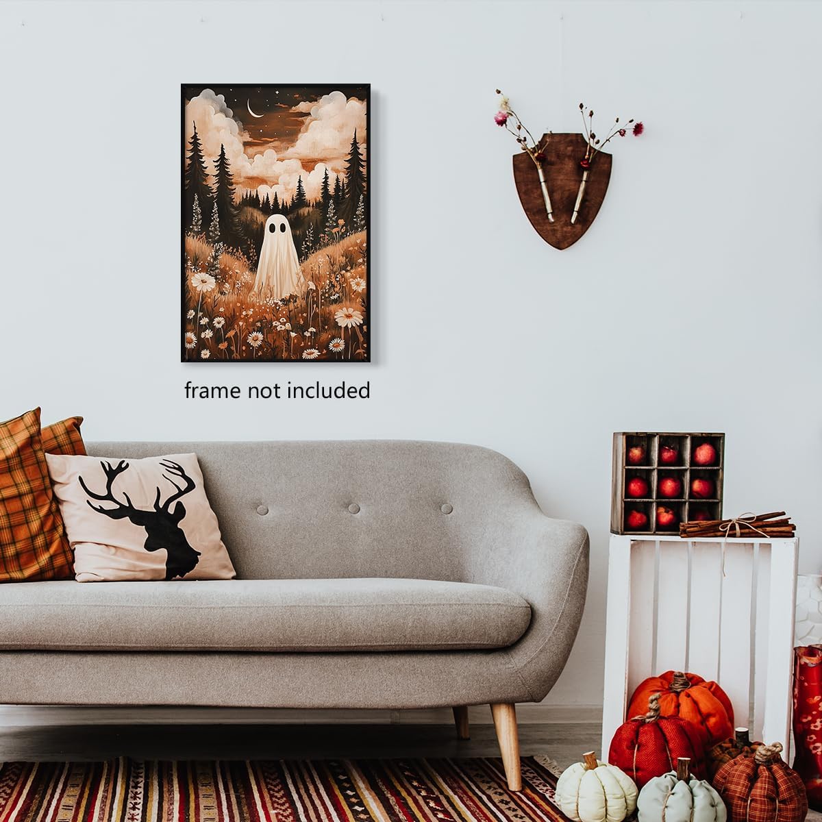 Ghost In Enchanted Forest Halloween Wall Art - 12L&#x22; x 16W&#x22; (Floral Ghost)