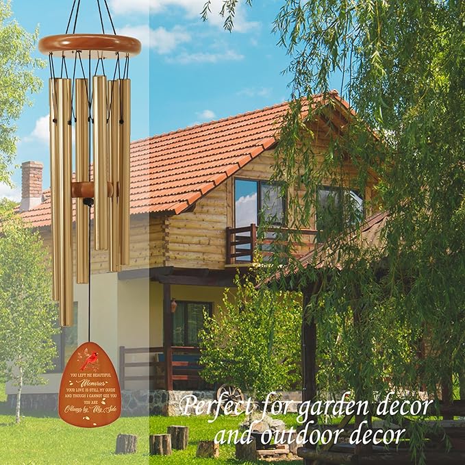 Cardinal Wind Chimes for Loss of Loved One 32",Memorial Wind Chimes in Memory of a Loved One, Cardinal Memorial Gift, Sympathy Bereavement Condolence Gift,Wooden,Golden