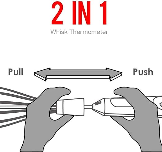 2-in-1 Stainless Steel Whisk & Digital Instant Read Thermometer – 12-inch Egg Beater with Internal Probe – Precision Cooking Tool for Candy, Chocolate, Yogurt, Sauces & Buttercream
