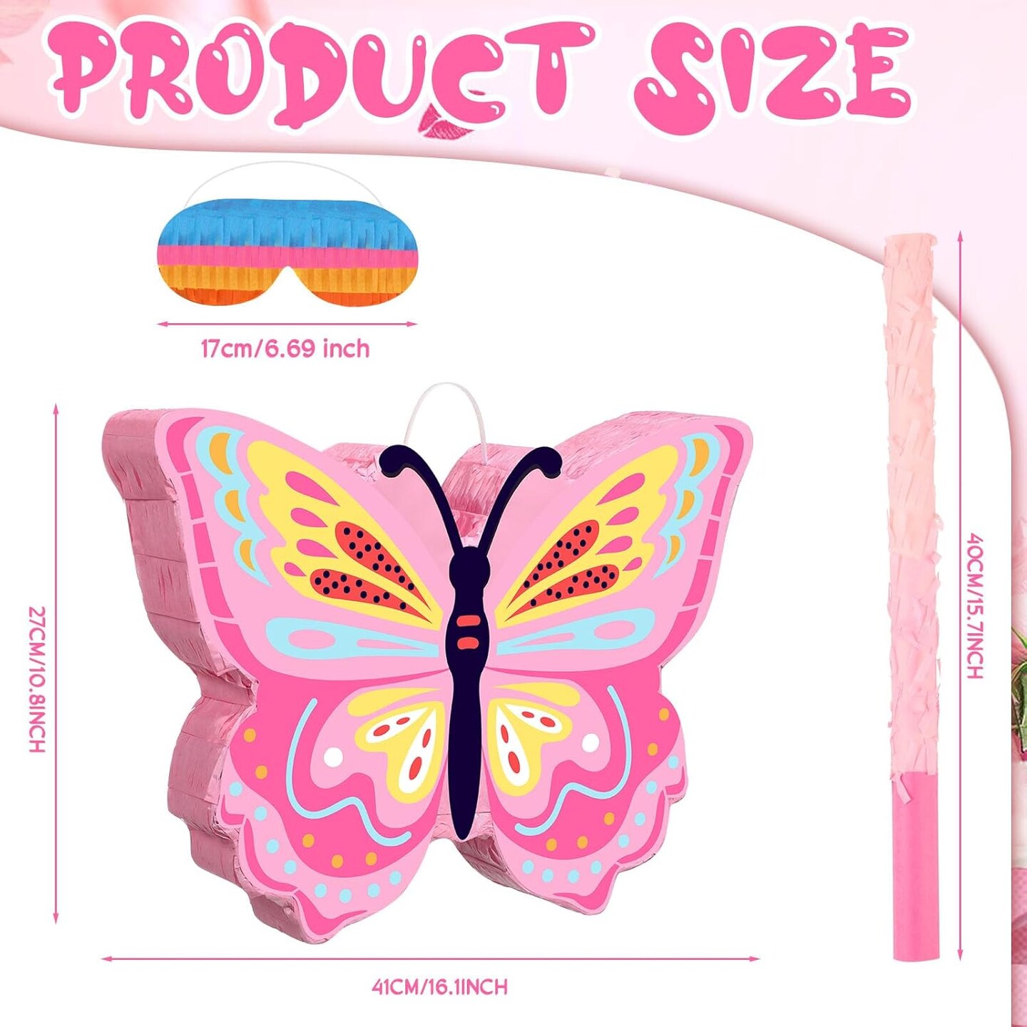 Butterfly Pi&#xF1;ata Girls Butterfly Party Supplies Fairy Woodland Set - Pink Birthday Pi&#xF1;ata with Stick and Blindfold Mask for Birthday Baby Shower Party Supplies Decoration
