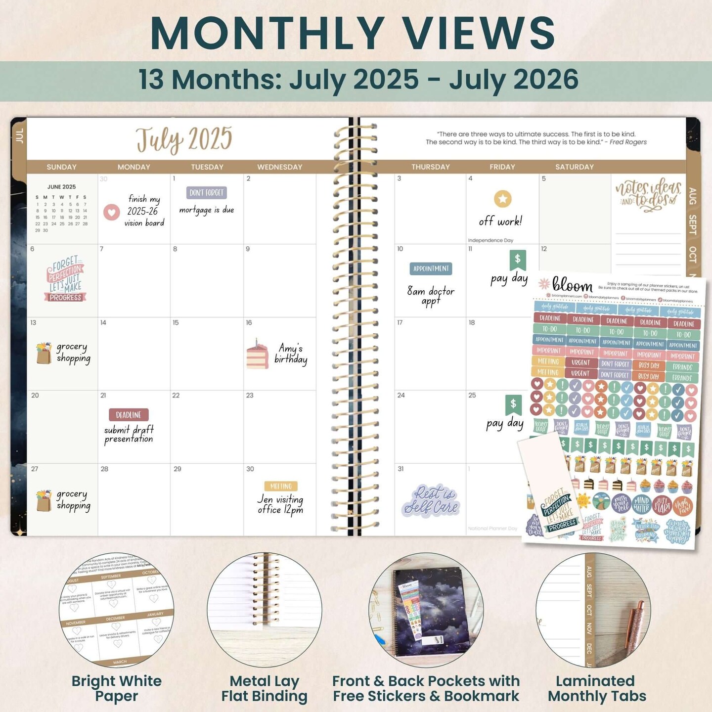 bloom daily planners 2025-26 Academic Planner, Soft Cover, 8.5" x 11", Midnight Sky