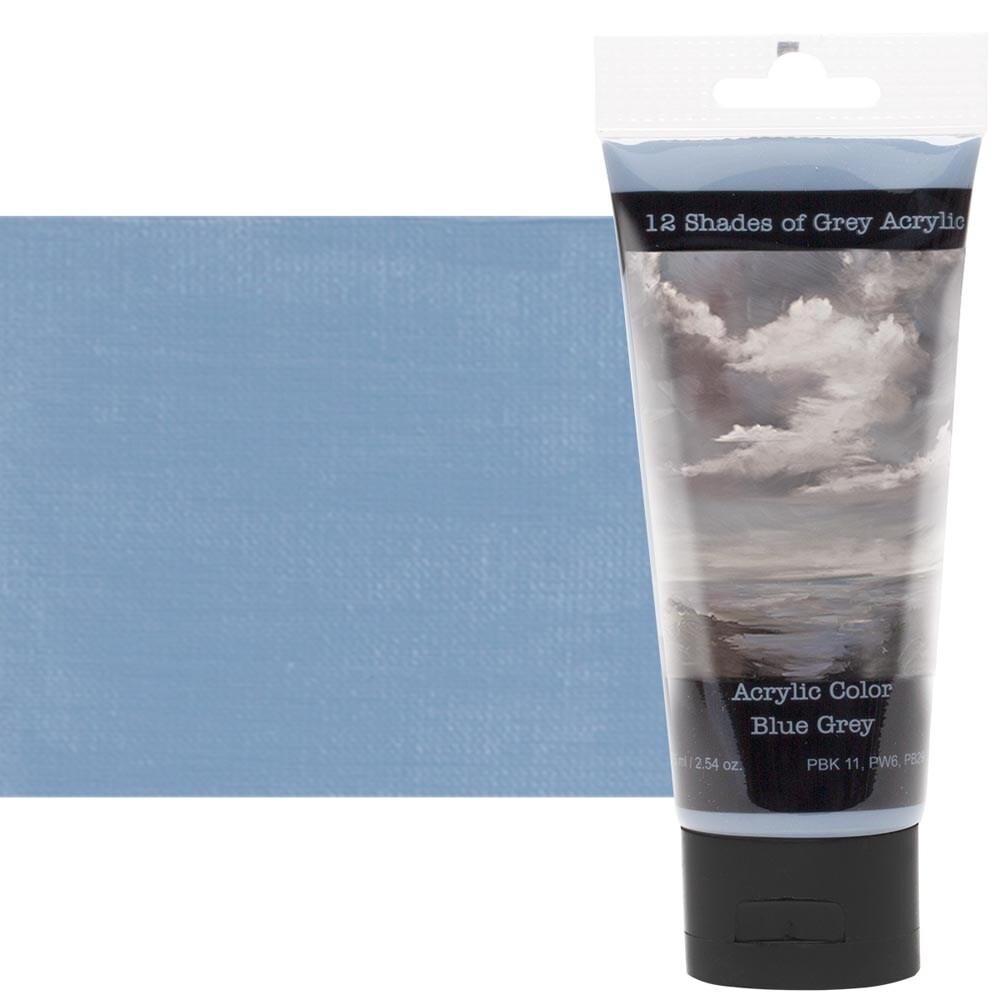 12 Shades Of Grey Acrylic Paint Colors - Blue Grey 75ml (2.5 oz.), Highly Pigmented Grey Acrylic Colors for Painting &#x26; Crafts