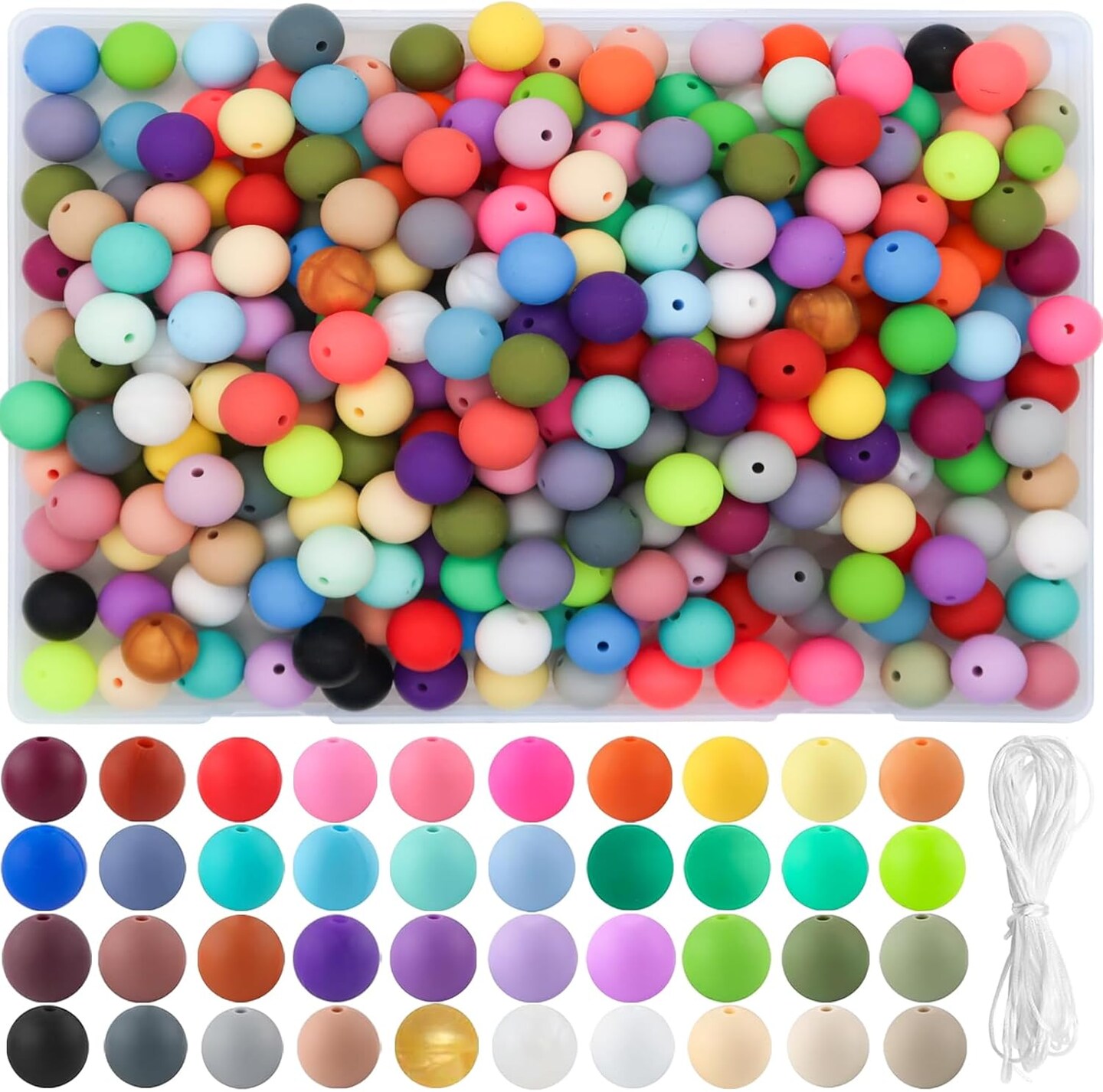 Silicone Beads - 40 Colors 15mm Round &#x200B;Beads (160Pcs Bulk) | Durable &#x200B;Rubber Beads for &#x200B;Jewelry Beads, &#x200B;Bracelet Beads Designs