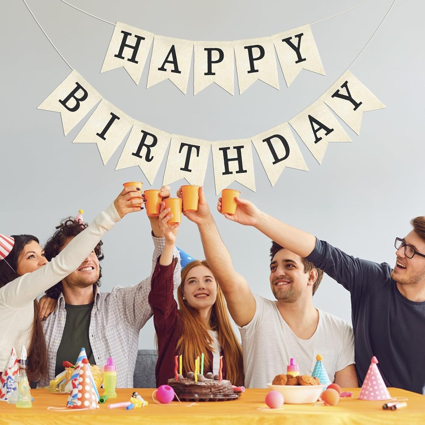 Happy Birthday Banner - NO-DIY Black Burlap Happy Birthday Banner Sign Happy Birthdays Party Decoration