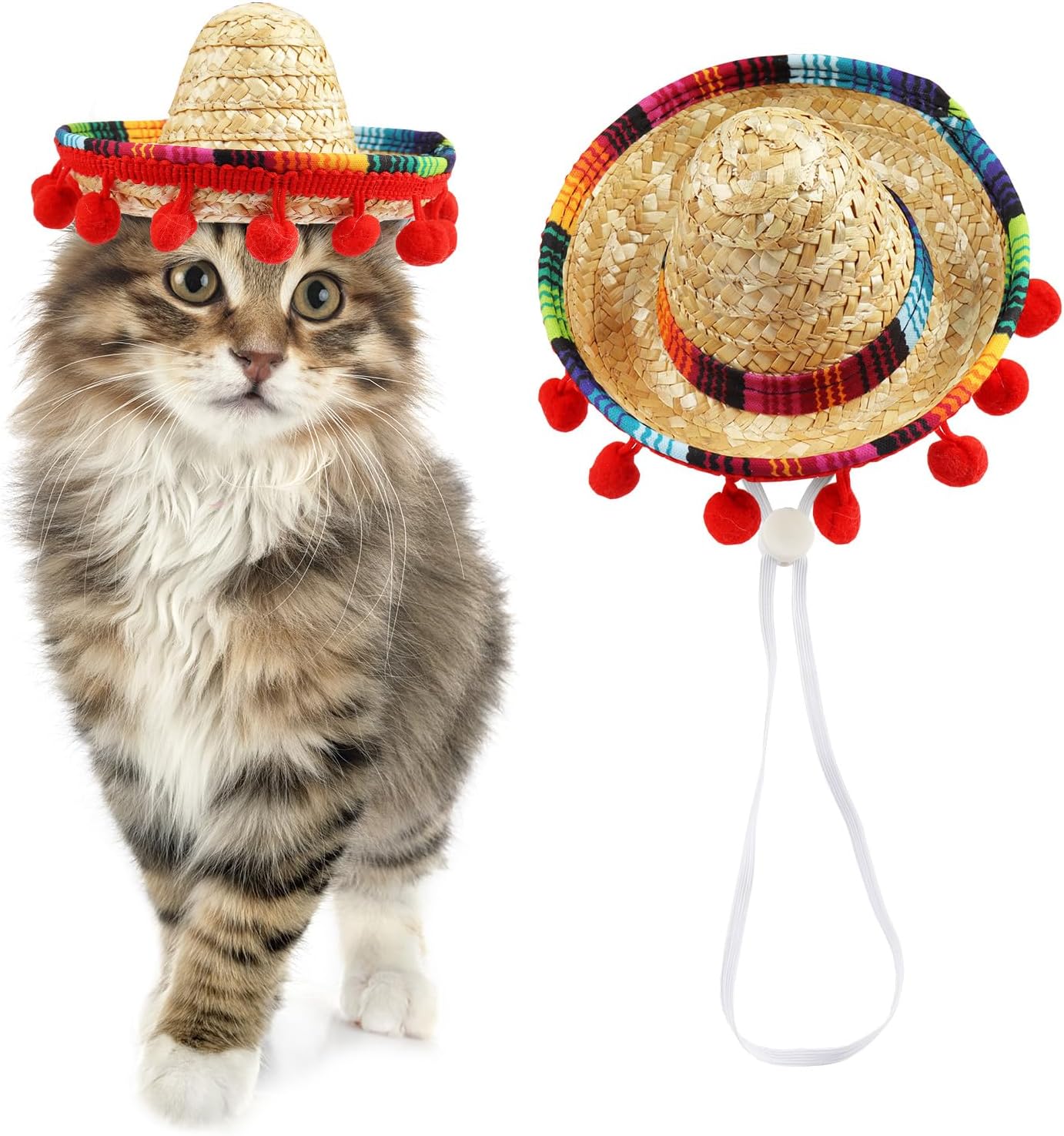 Sombrero Cat Hat for Cats Mexican Fiesta, Mini Mexican Sombrero Hat for Cinco de Mayo Party Supplies Funny Mexican Style Hats Headwear for Small Pet Puppy Cat Costume Cute Sombrero for Cats