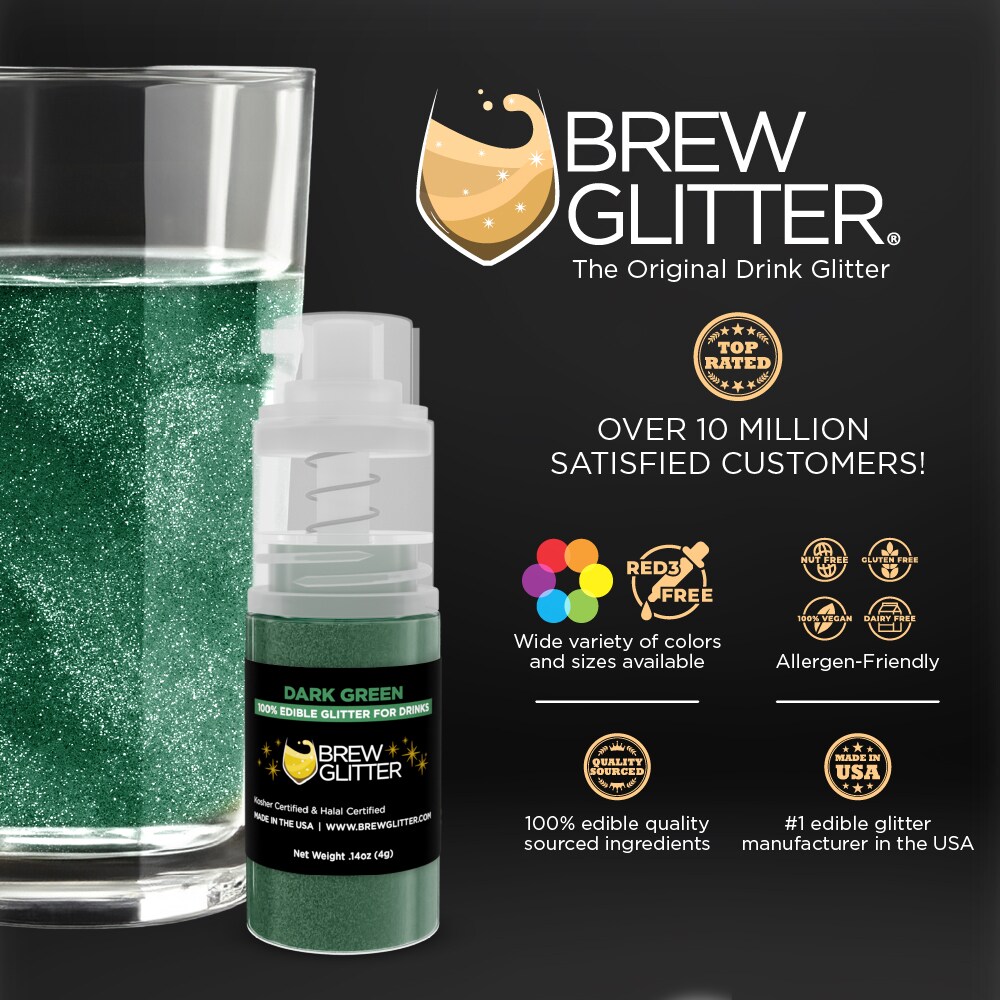 Brew Glitter - Dark Green Edible Drink Glitter (4g, Mini Spray Pump) for Beer, Cocktails and Beverages