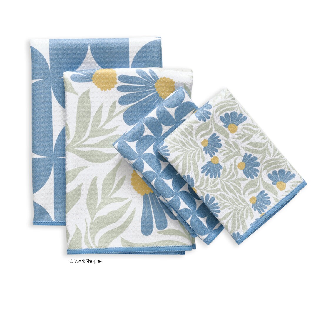 Blue Coneflower All-Purpose Microfiber Towels, Set of 4