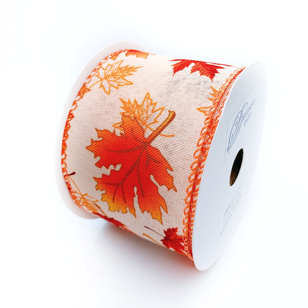 Designer&#x27;s Shop WR 63-5104 2.5&#x201D; x 10 yard Autumn Maple Leaves wired edge ribbons