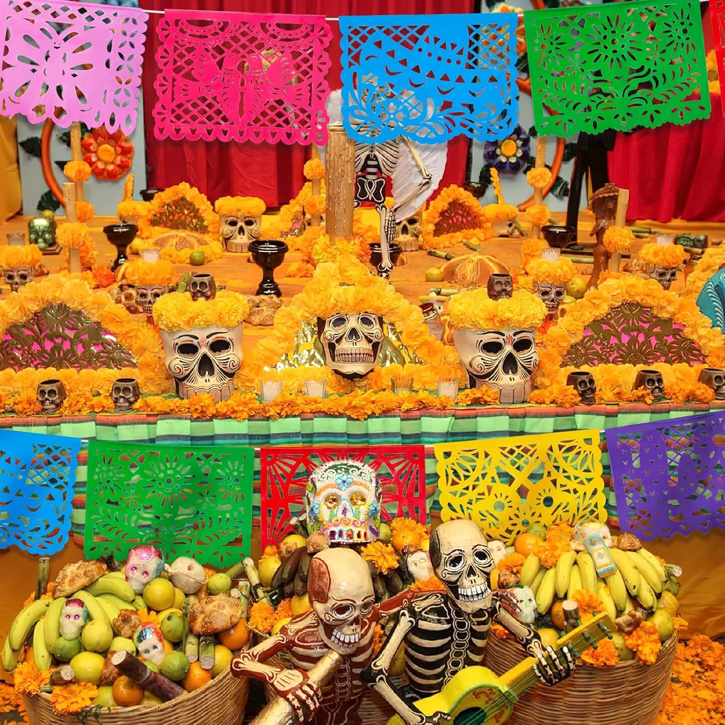 Mexican Party Decoration, 18 Feet Plastic Papel Picado Fiesta Banner Cinco de Mayo Decor Mexican Birthday Party