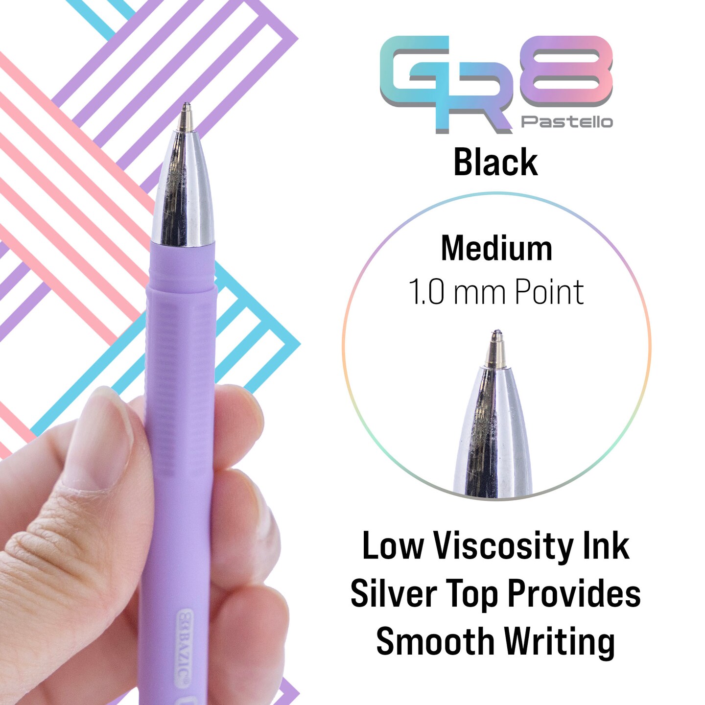 BAZIC GR8 Dazzle Black FUSE Tech Ink Pen Rubberized Barrel (3/Pack)