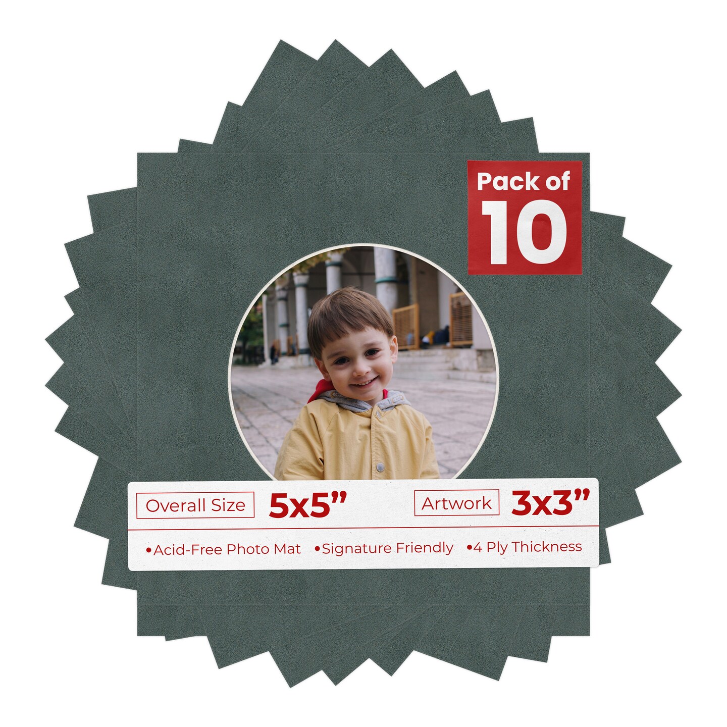 Dark Grey Suede Mat Board for 5x5 Inch Frames - Circle Opening for 3x3 Photos