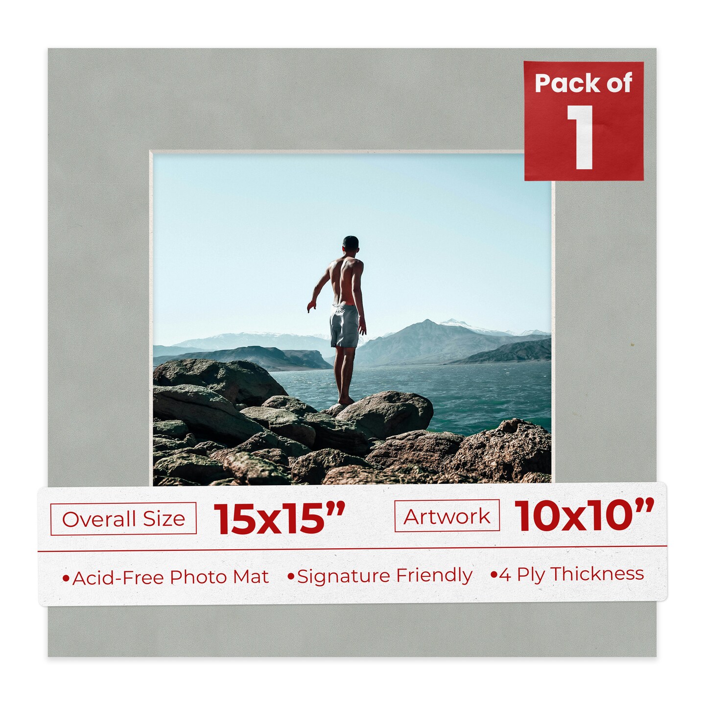 Light Grey Suede Mat Board for 15x15 Frames - Fits 10x10 Photos