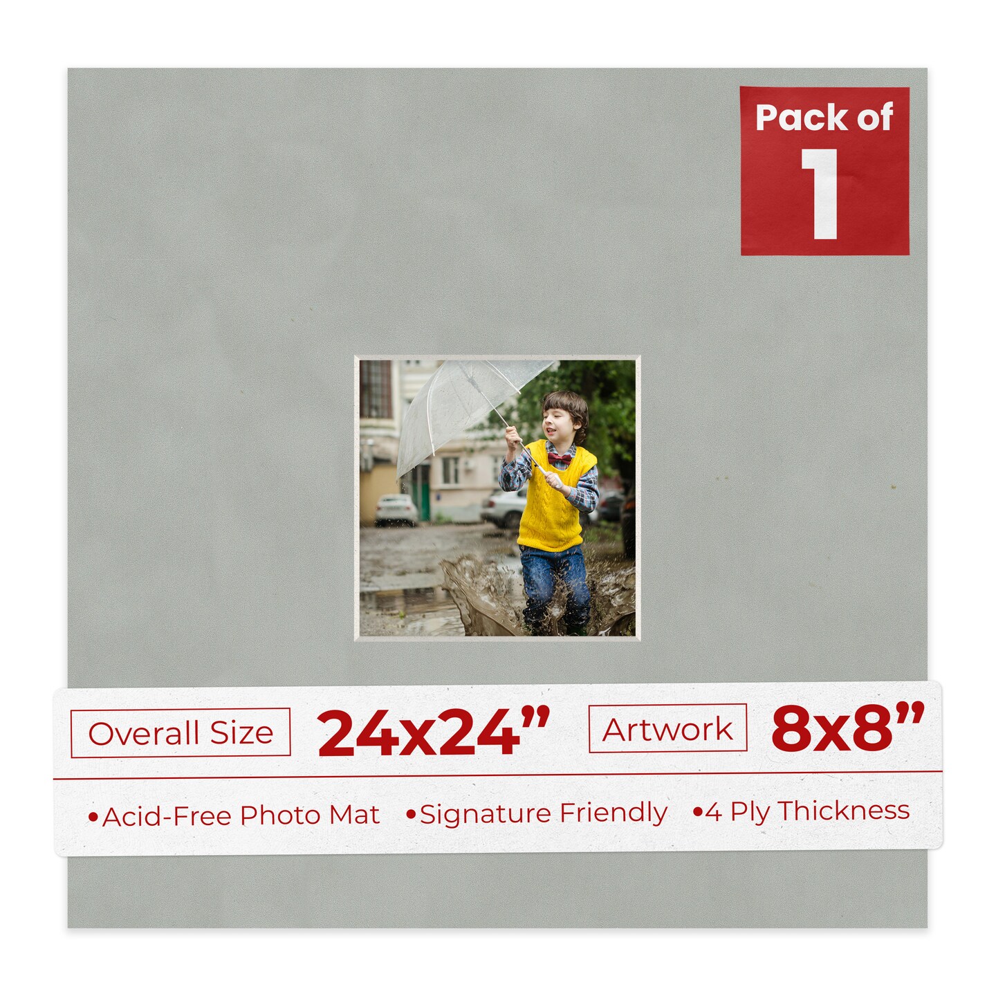 Light Grey Suede Mat Board for 24x24 Frames - Fits 8x8 Photos