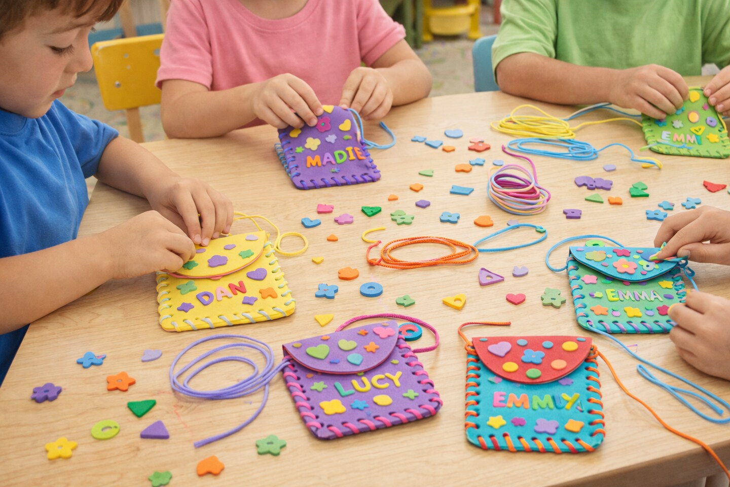 DIY Foam Lacing Coin Purse Craft Kit – Kids Sewing & Lacing Activity, 4" x 4", 12 Pack