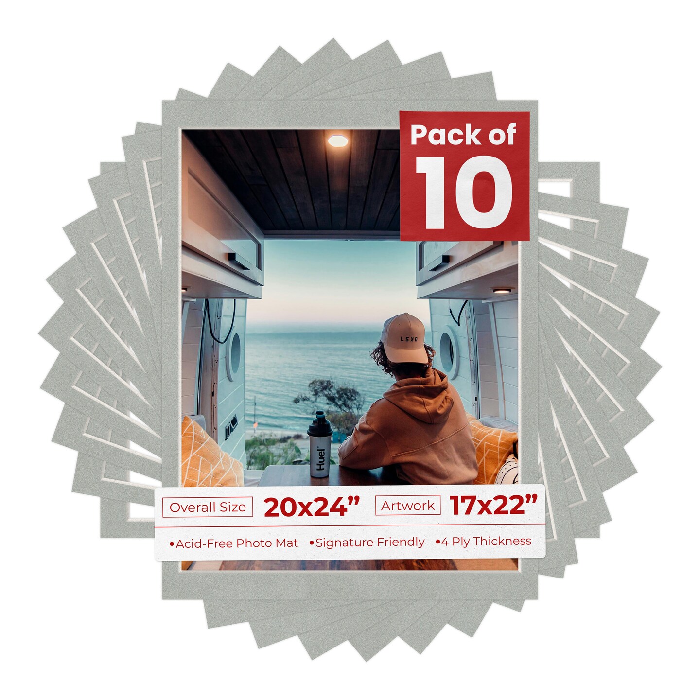 Light Grey Suede Mat Board for 20x24 Frames - Fits 17x22 Photos