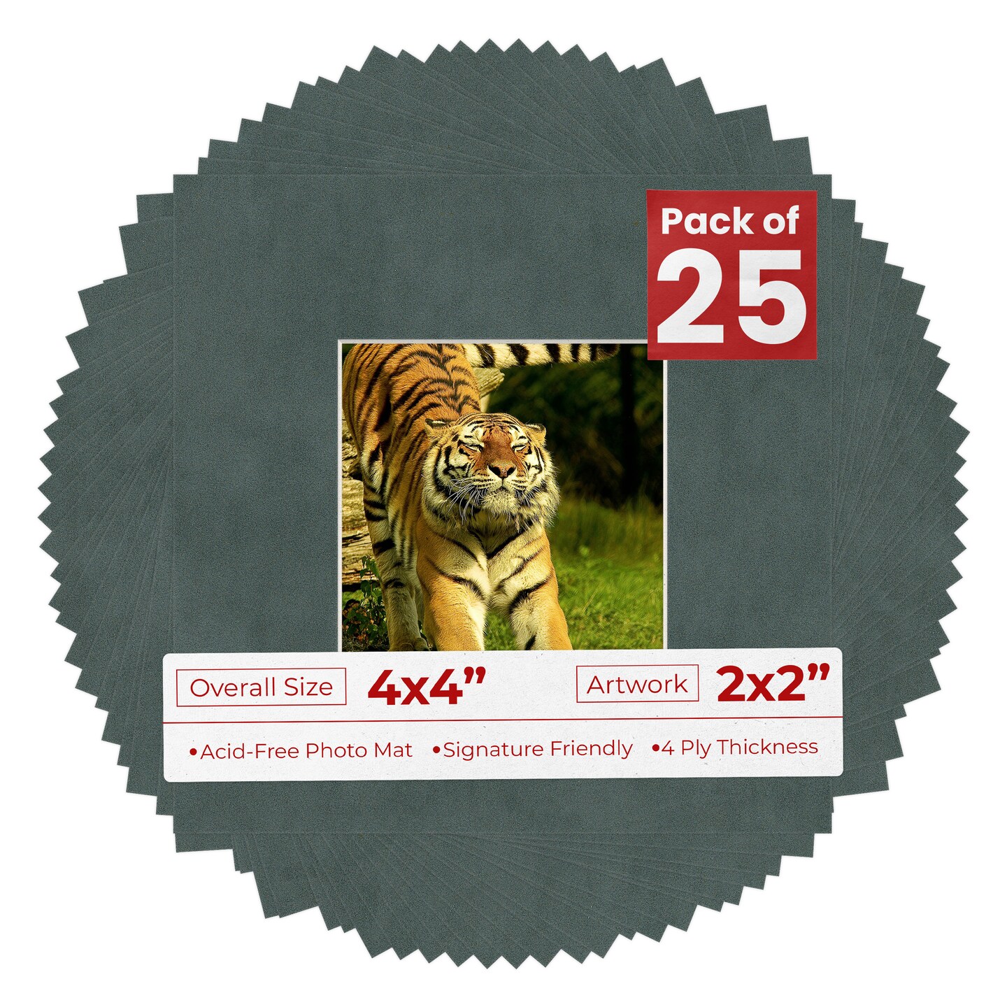 Dark Grey Suede Mat Board for 4x4 Inch Frames - Fits 2x2 Photos