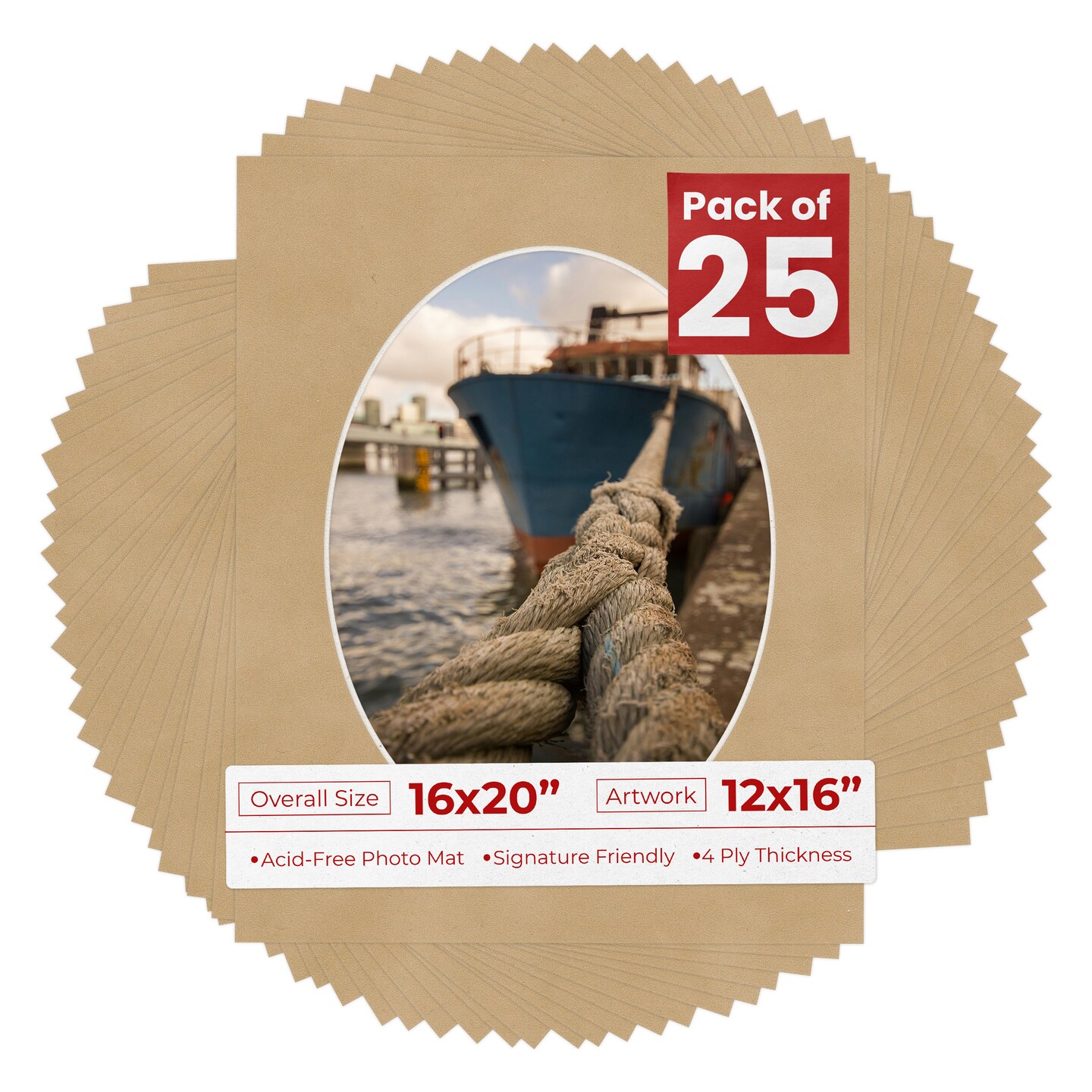 Beige Suede Mat Board for 16x20 Frames - Oval Opening for 12x16 Photos