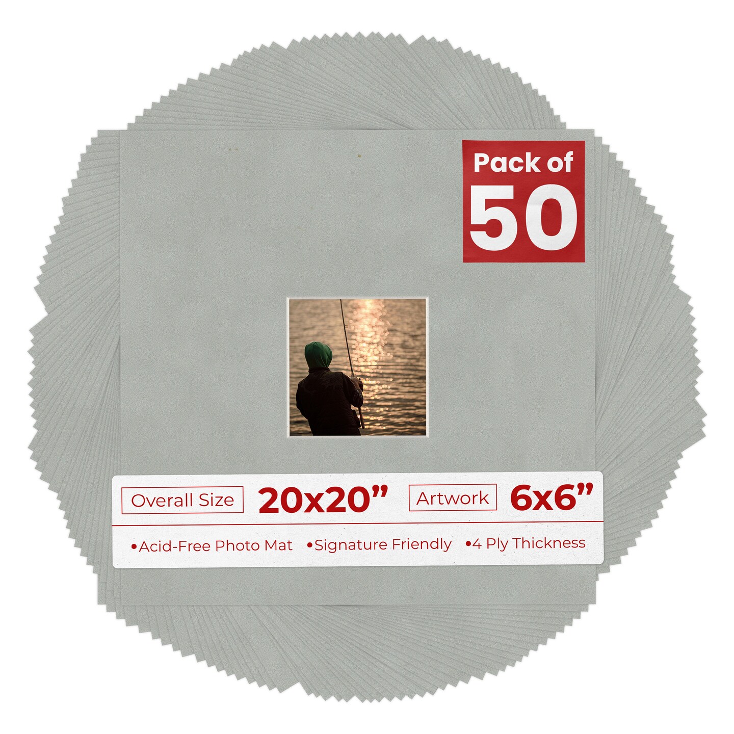Light Grey Suede Mat Board for 20x20 Frames - Fits 6x6 Photos