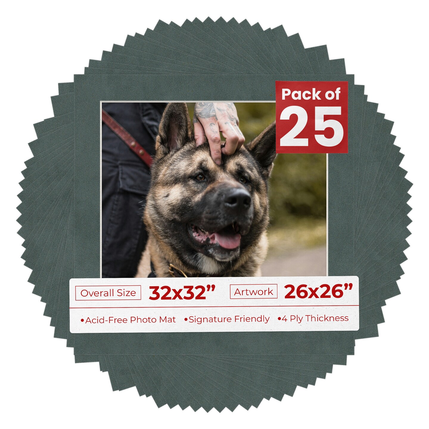 Dark Grey Suede Mat Board for 32x32 Frames - Fits 26x26 Photos