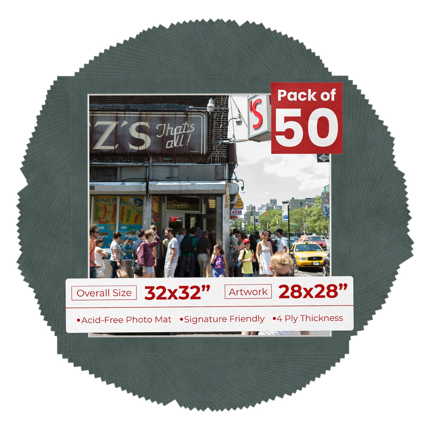 Dark Grey Suede Mat Board for 32x32 Frames - Fits 28x28 Photos