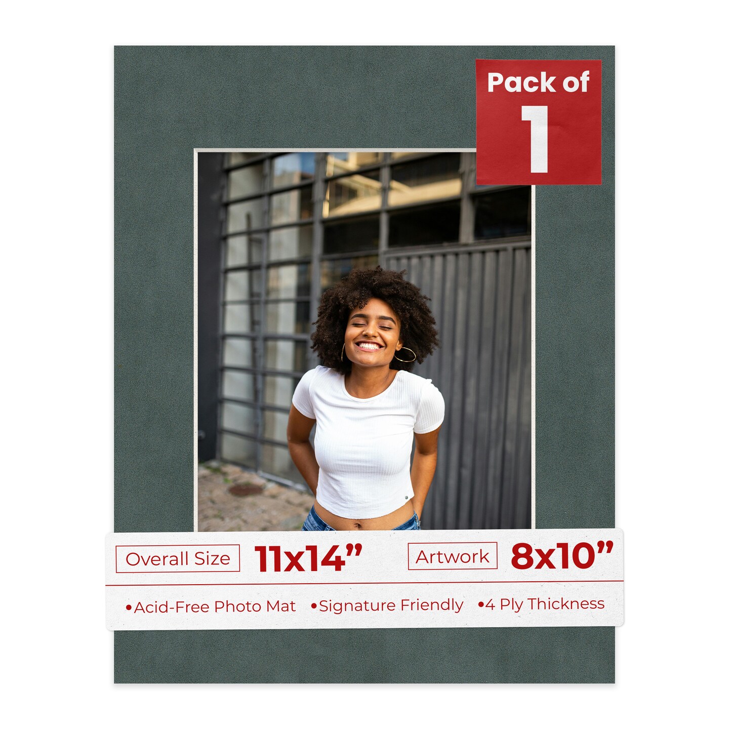 Dark Grey Suede Mat Board for 11x14 Frames - Fits 8x10 Photos