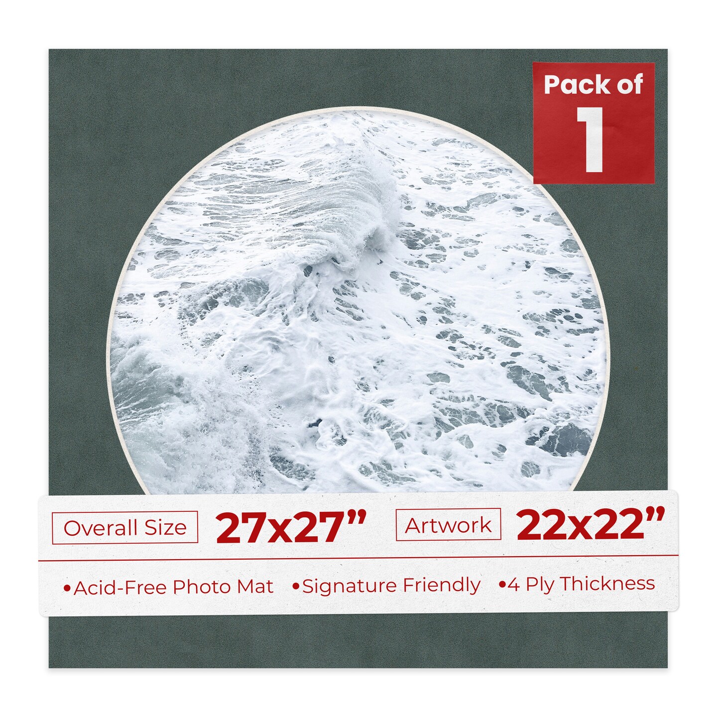 Dark Grey Suede Mat Board for 27x27 Frames - Circle Opening for 22x22 Photos