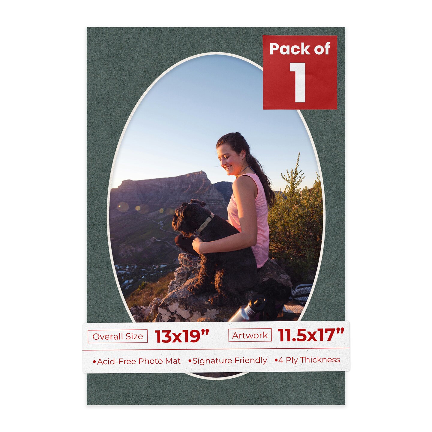 Dark Grey Suede Mat Board for 13x19 Frames - Oval Opening for 11.5x17 Photos