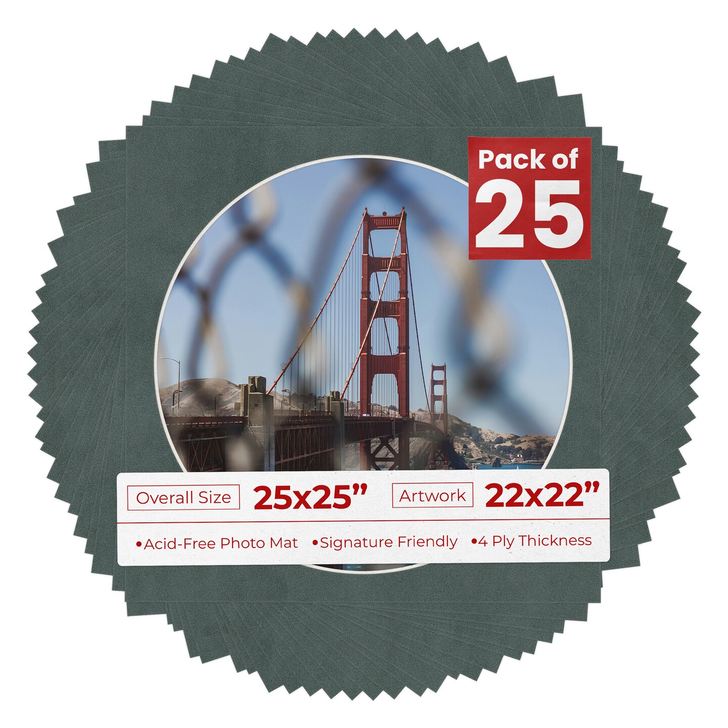 Dark Grey Suede Mat Board for 25x25 Frames - Circle Opening for 22x22 Photos