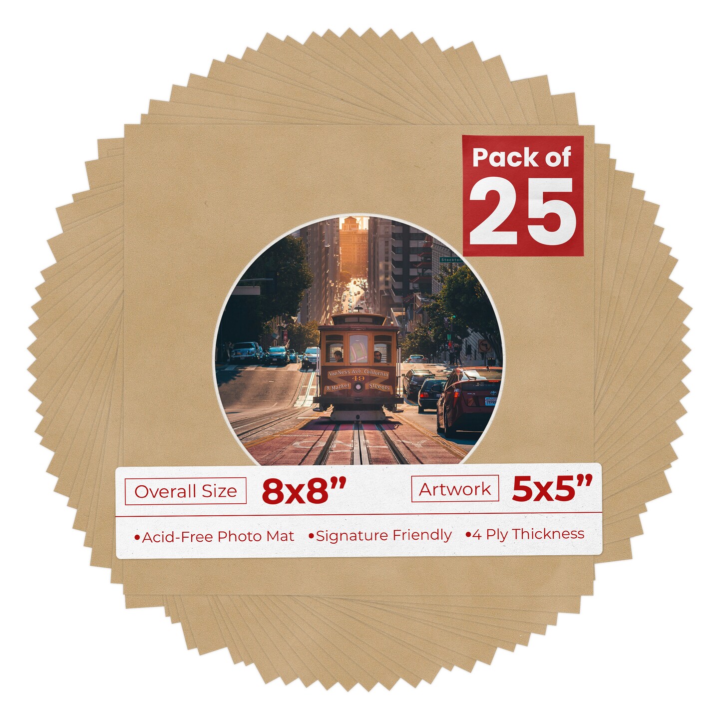 Beige Suede Mat Board for 8x8 Frames - Circle Opening for 5x5 Photos