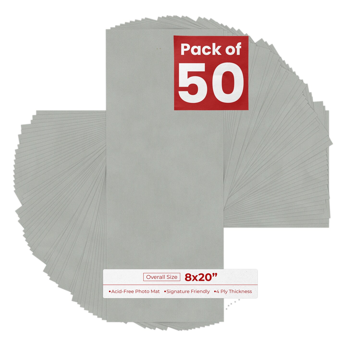 Light Grey Suede 8x20 Uncut Mat Board - Blank Sheets, No Opening