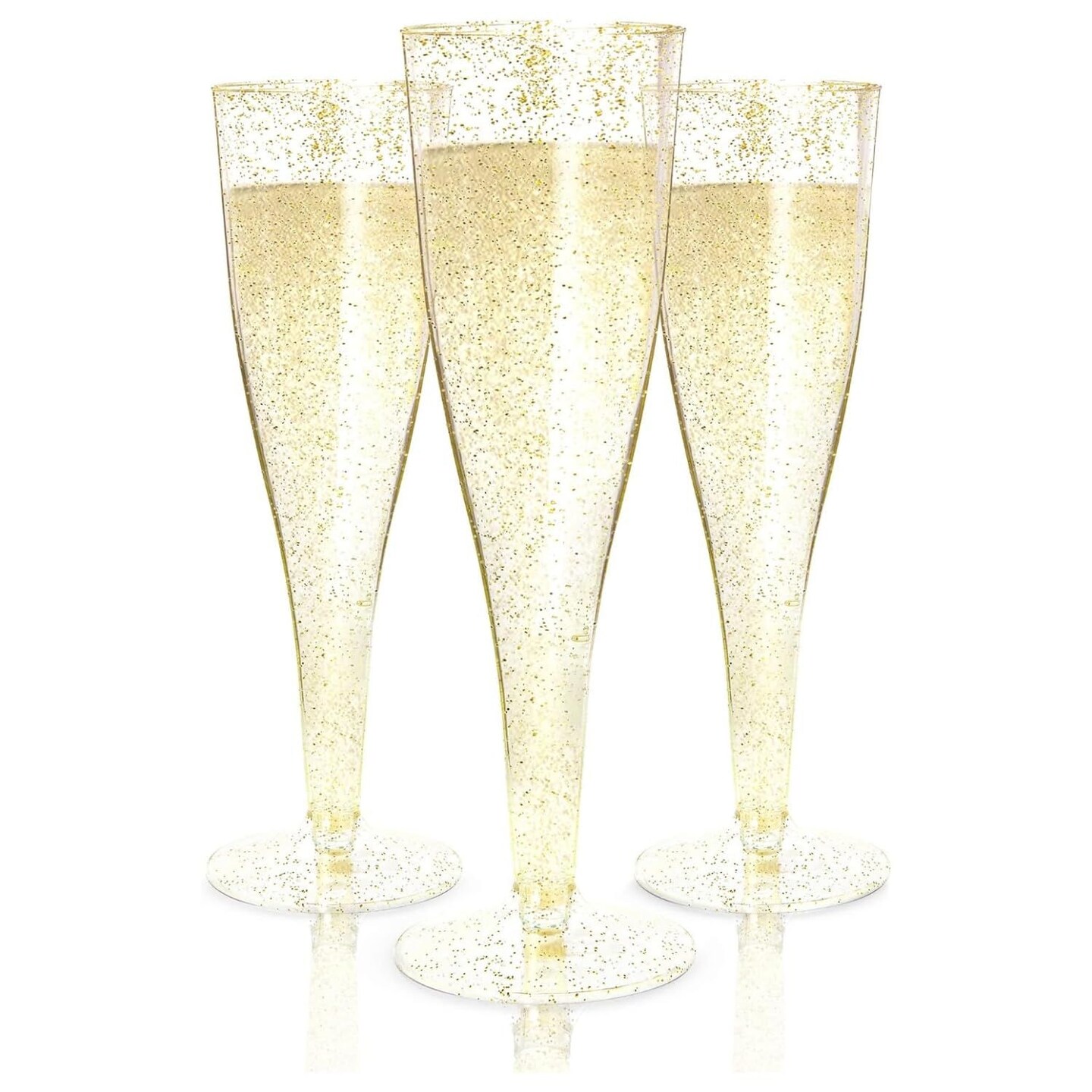 100 Gold Plastic Champagne Flutes, 4.5 oz Disposable Champagne Glasses