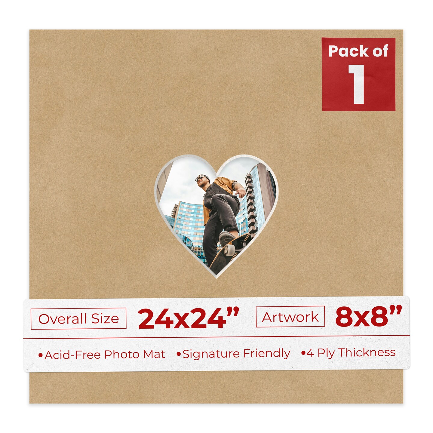 Beige Suede Mat Board for 24x24 Frames - Heart Opening for 8x8 Photos