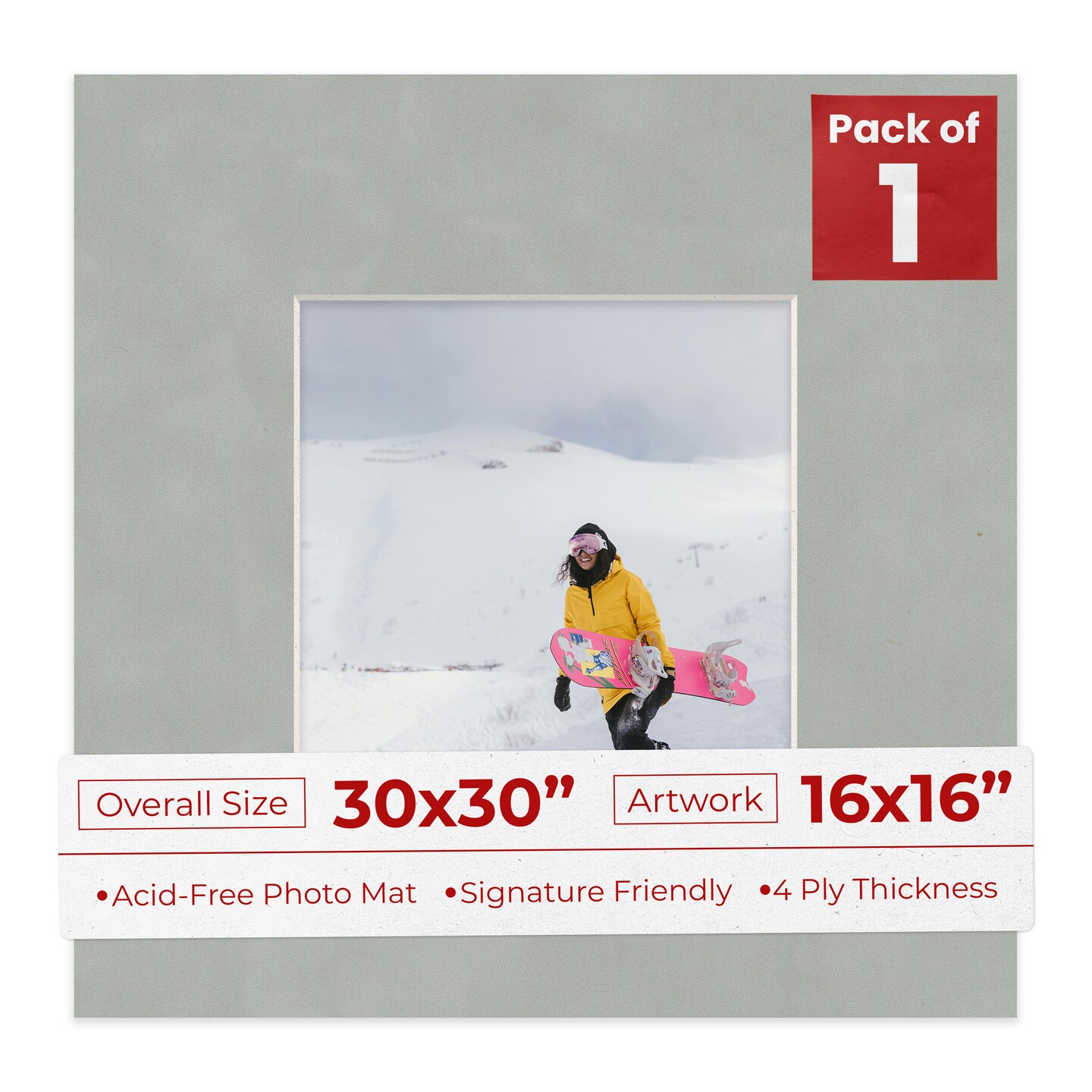 Light Grey Suede Mat Board for 30x30 Frames - Fits 16x16 Photos