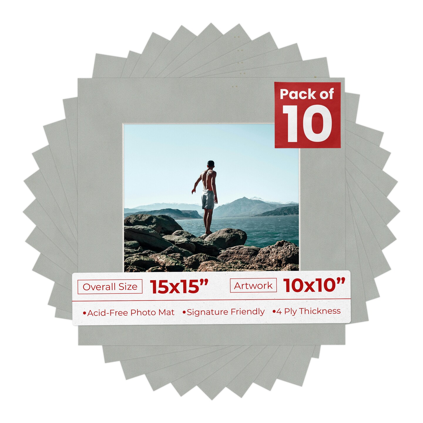Light Grey Suede Mat Board for 15x15 Frames - Fits 10x10 Photos
