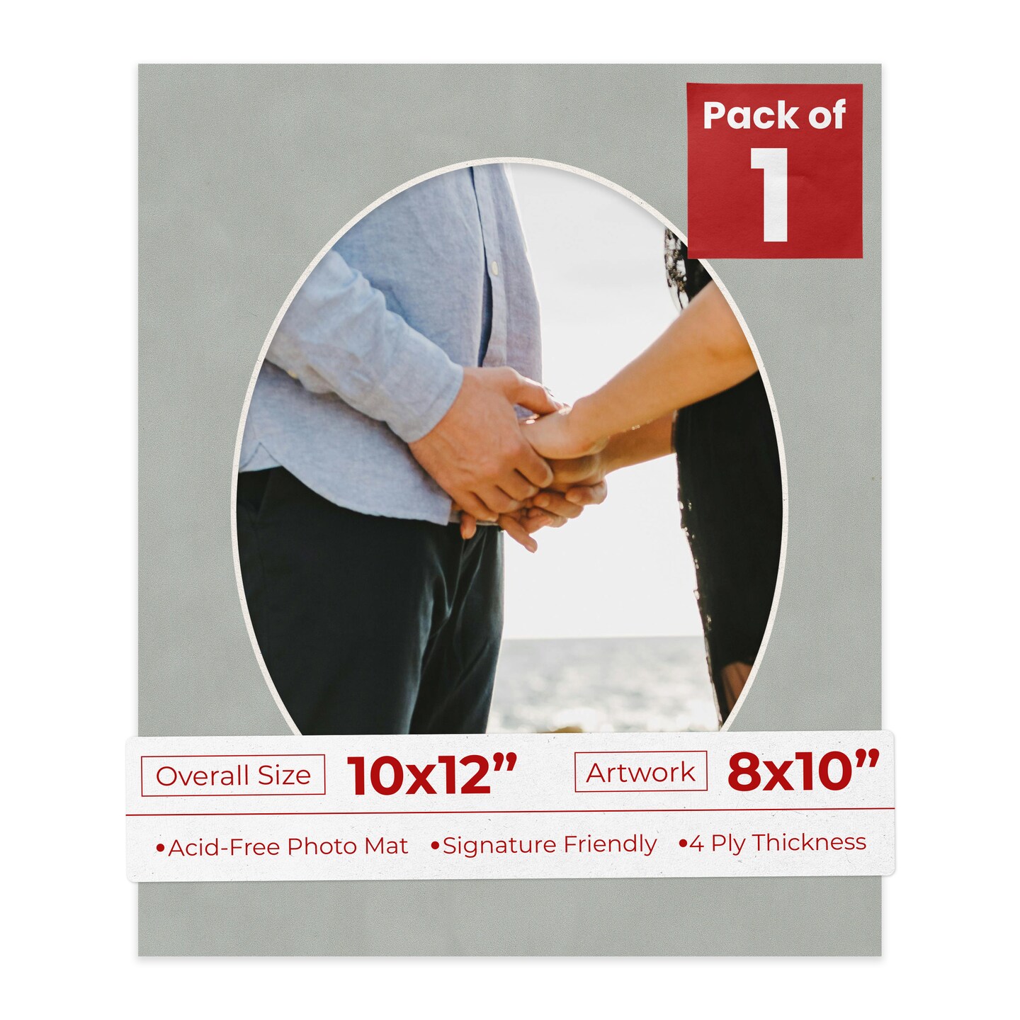 Light Grey Suede Mat Board for 10x12 Frames - Oval Opening for 8x10 Photos