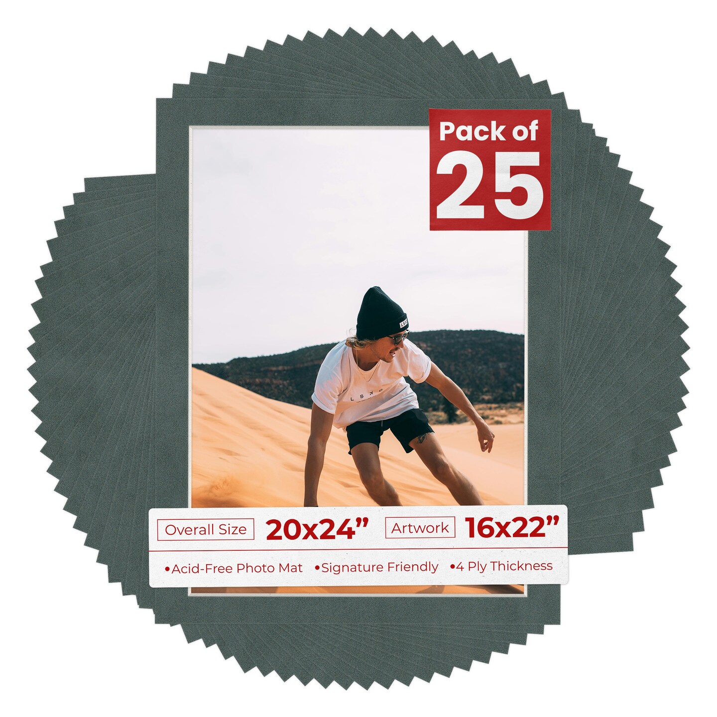 Dark Grey Suede Mat Board for 20x24 Frames - Fits 16x22 Photos