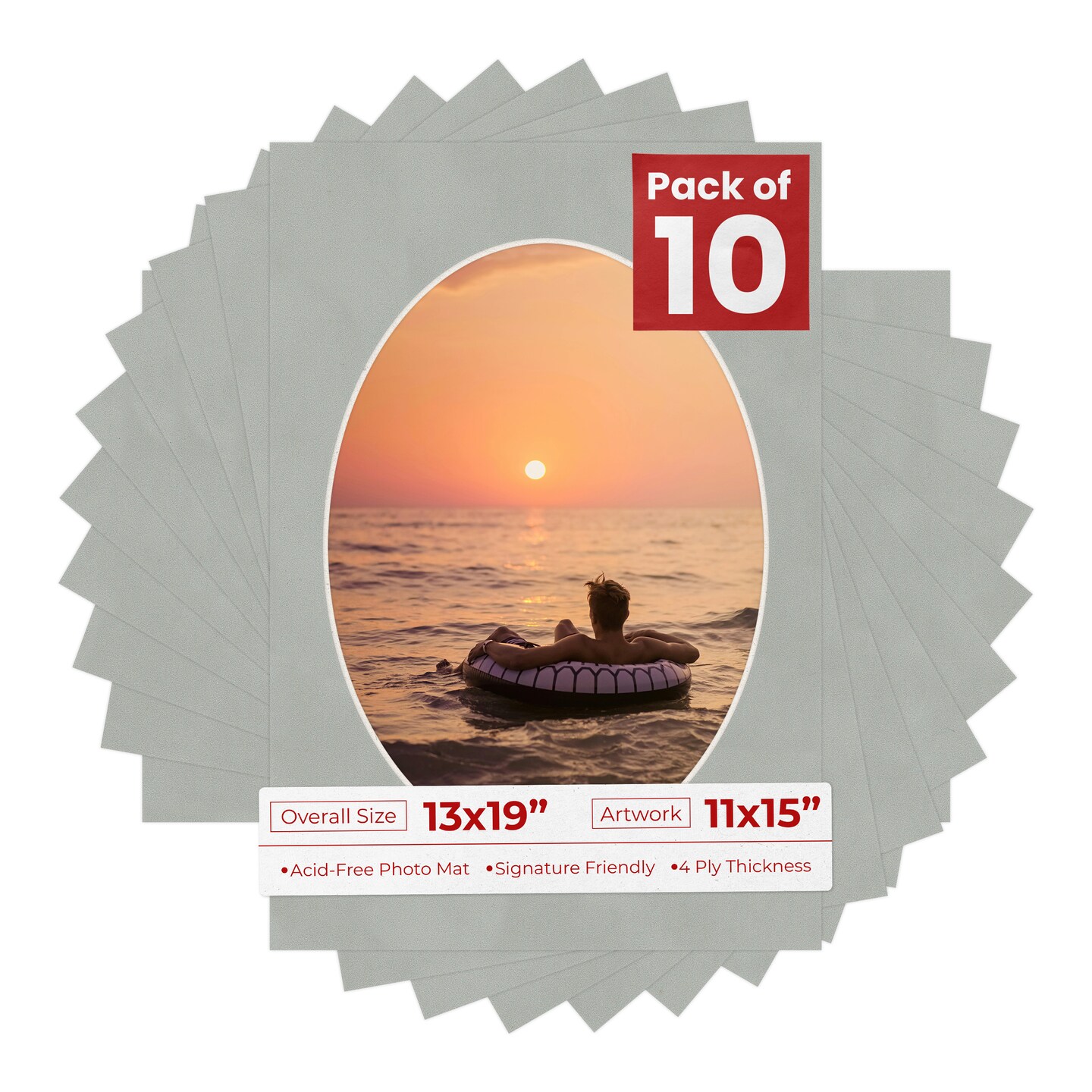 Light Grey Suede Mat Board for 13x19 Frames - Oval Opening for 11x15 Photos