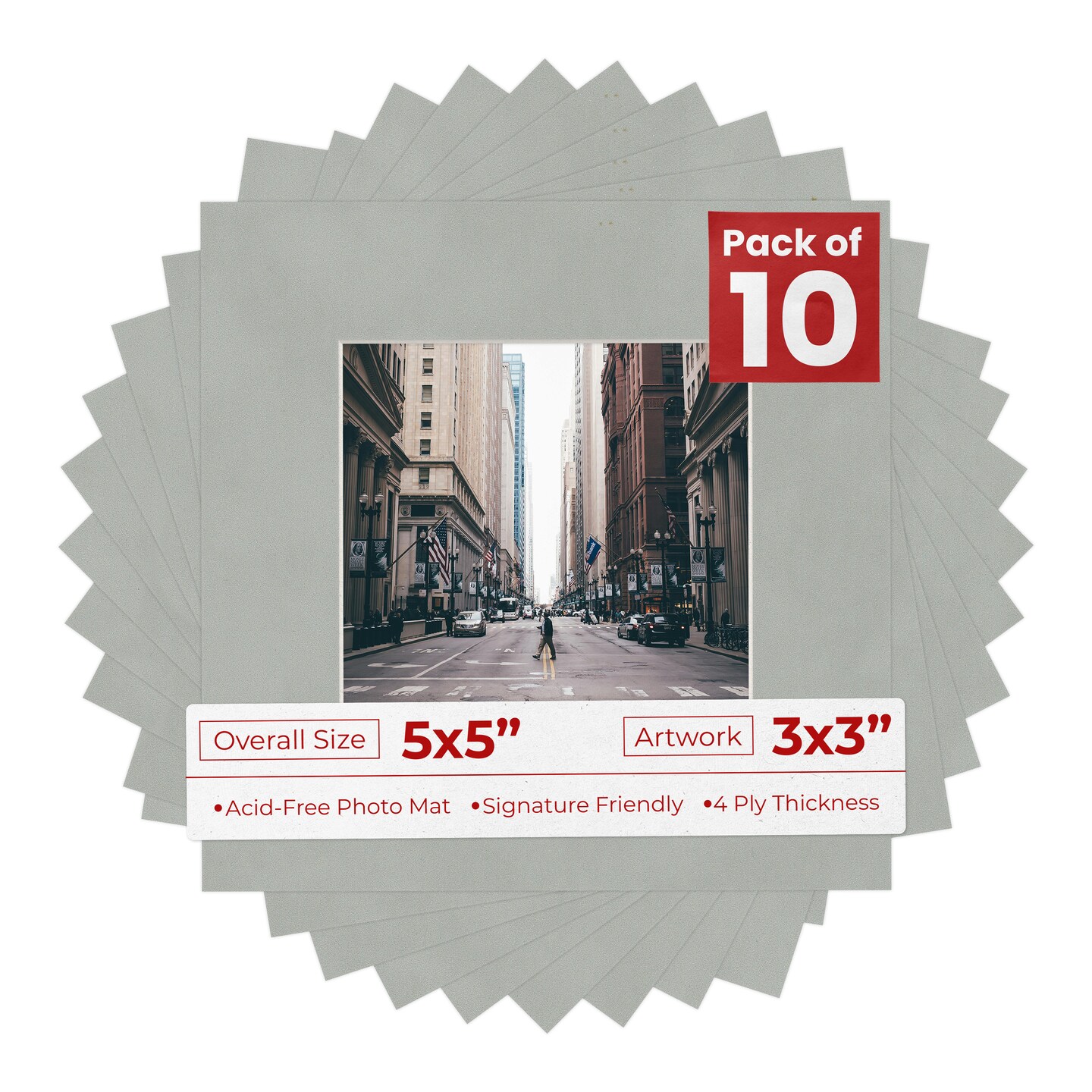 Light Grey Suede Mat Board for 5x5 Inch Frames - Fits 3x3 Photos