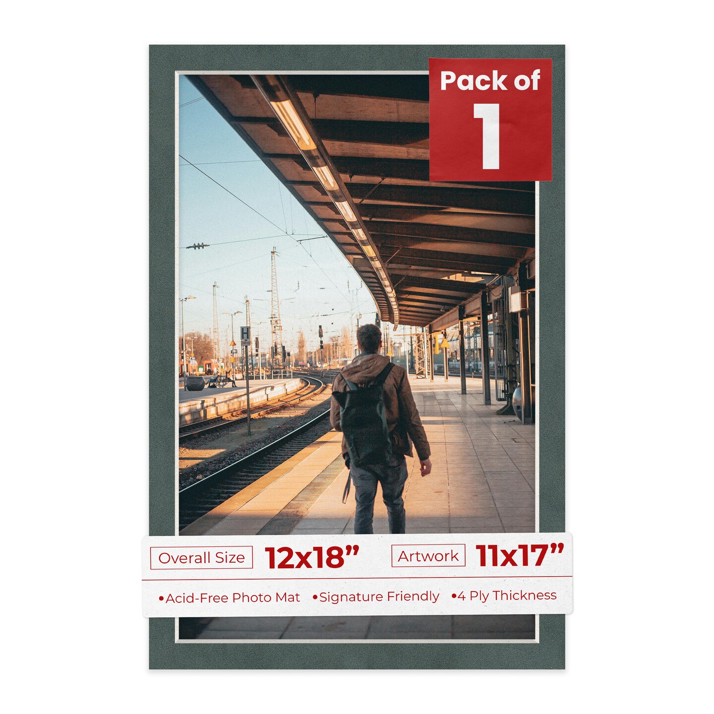 Dark Grey Suede Mat Board for 12x18 Frames - Fits 11x17 Photos