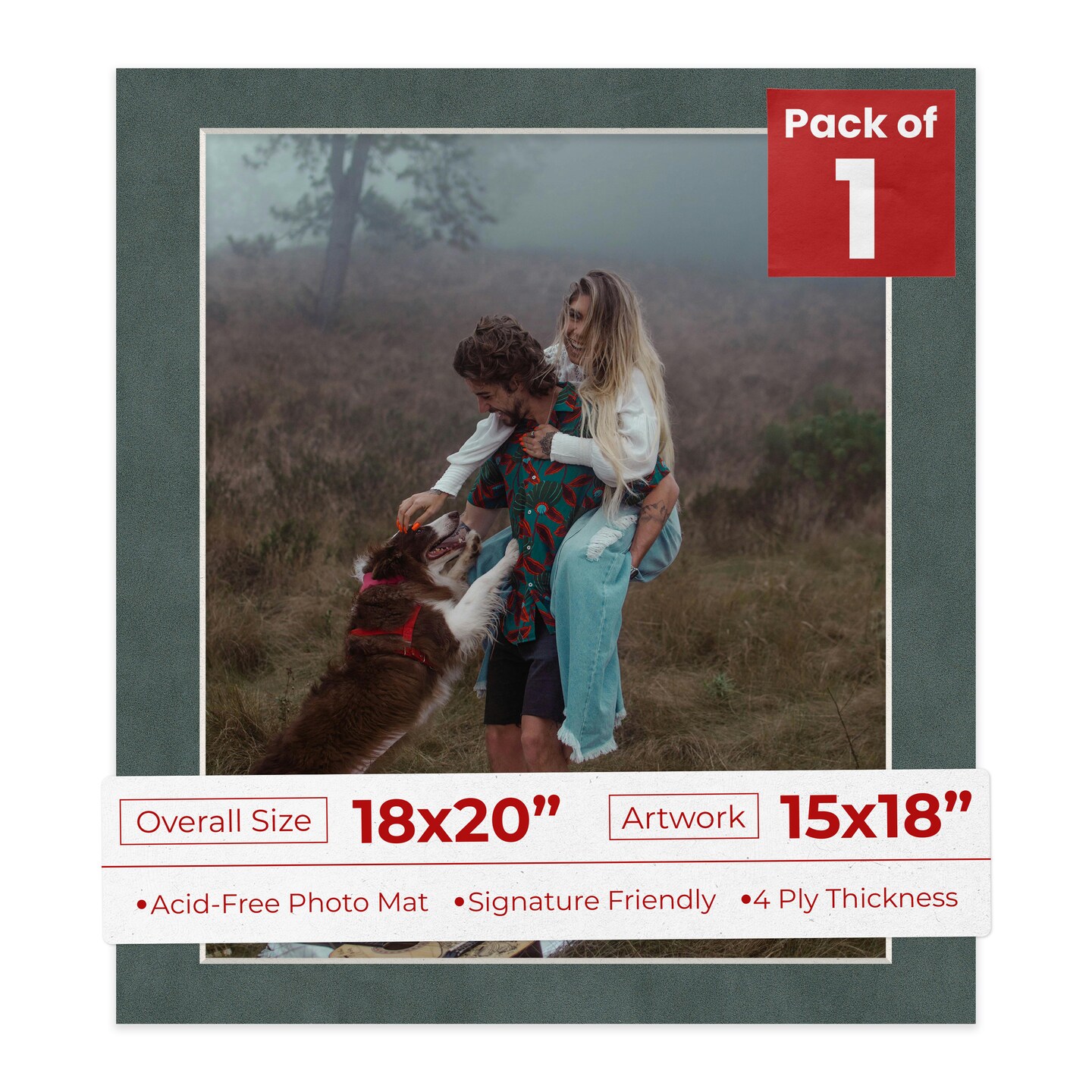 Dark Grey Suede Mat Board for 18x20 Frames - Fits 15x18 Photos