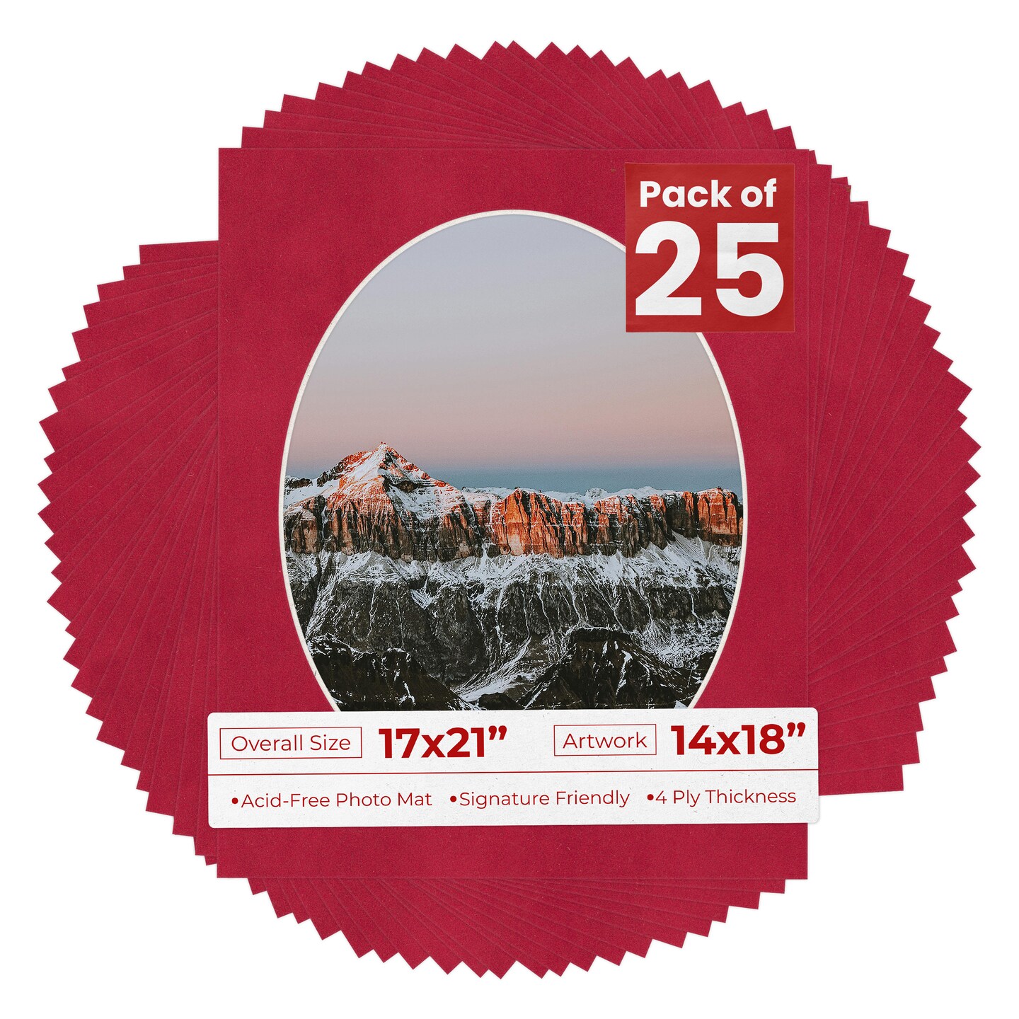 Red Suede Mat Board for 17x21 Frames - Oval Opening for 14x18 Photos
