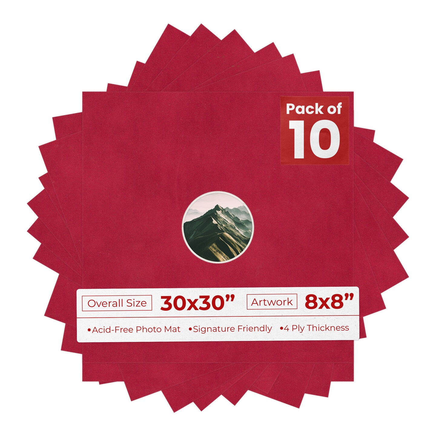 Red Suede Mat Board for 30x30 Frames - Circle Opening for 8x8 Photos