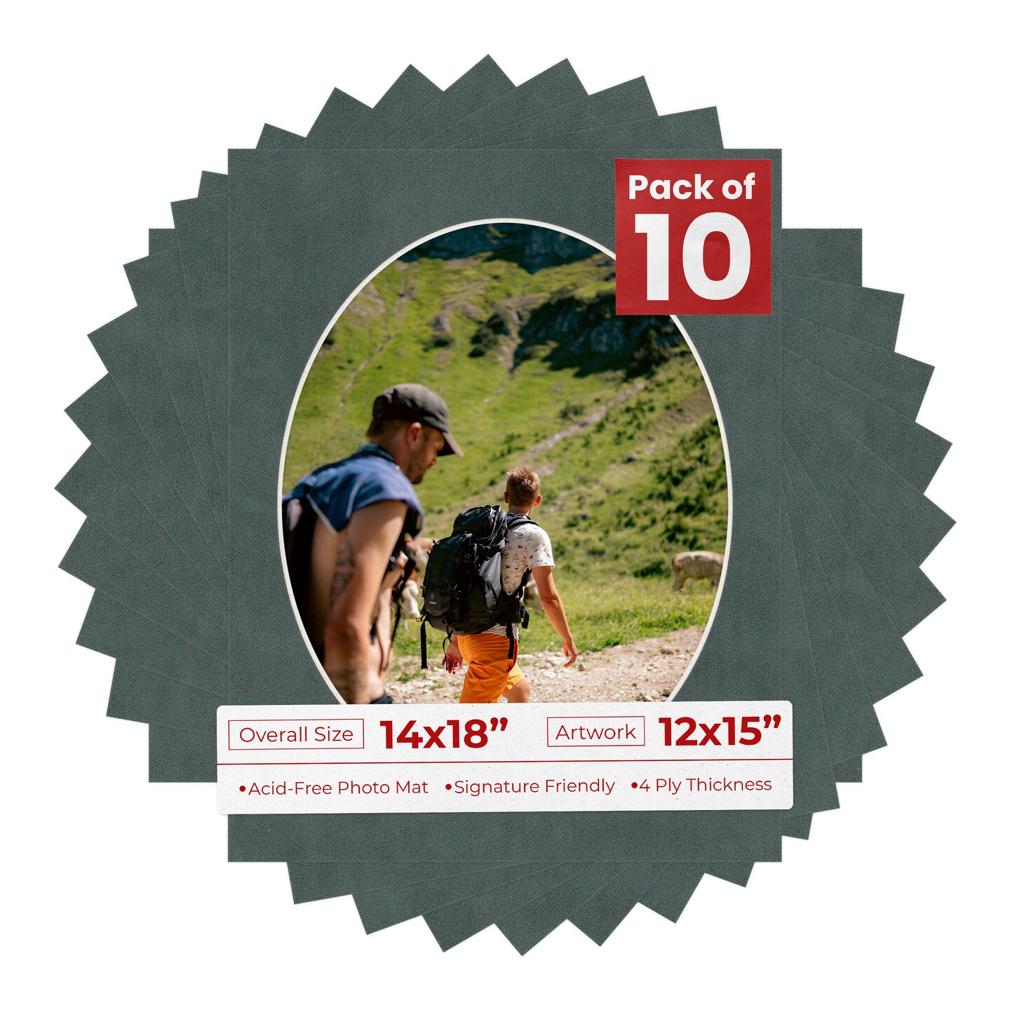 Dark Grey Suede Mat Board for 14x18 Frames - Oval Opening for 12x15 Photos