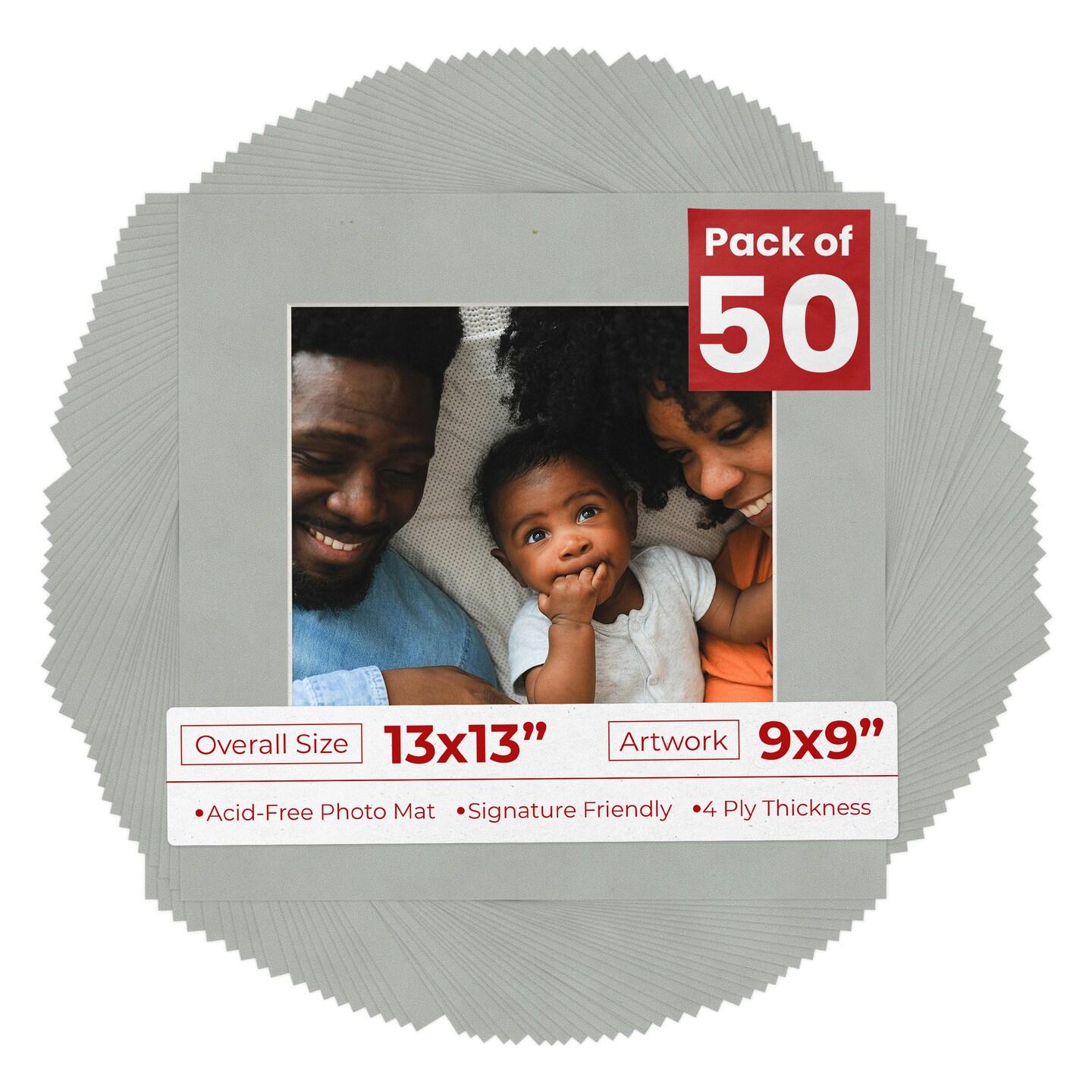 Light Grey Suede Mat Board for 13x13 Frames - Fits 9x9 Photos