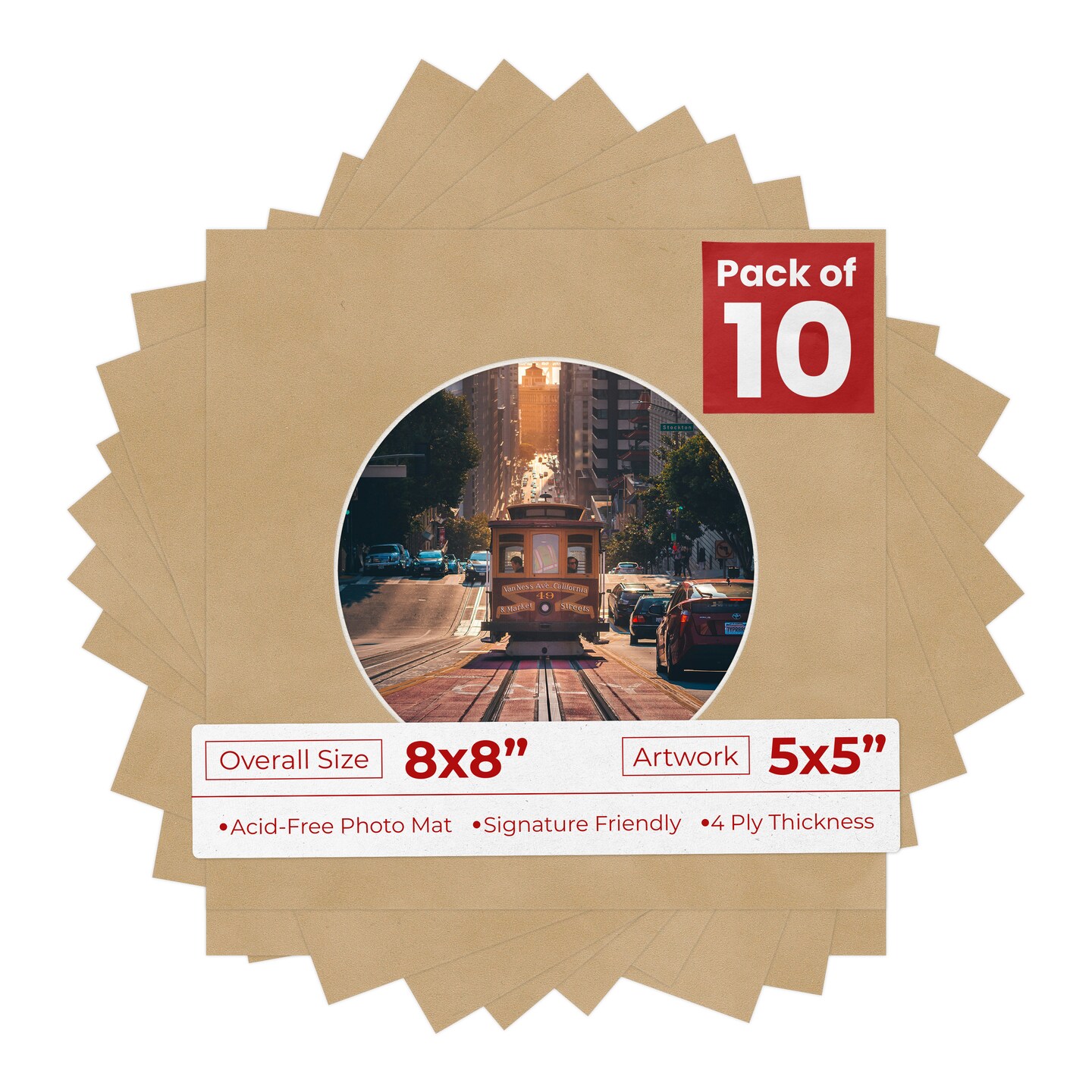 Beige Suede Mat Board for 8x8 Frames - Circle Opening for 5x5 Photos