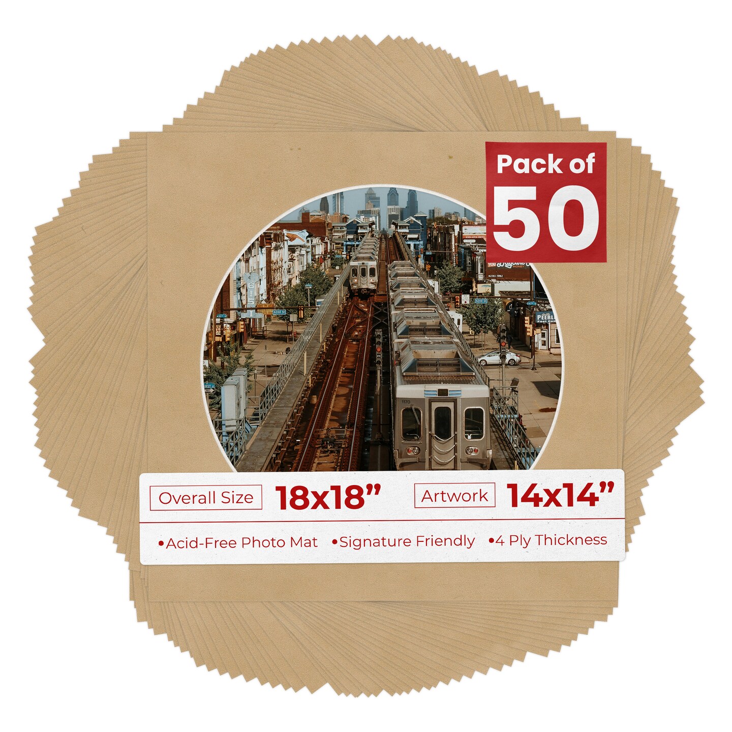 Beige Suede Mat Board for 18x18 Frames - Circle Opening for 14x14 Photos