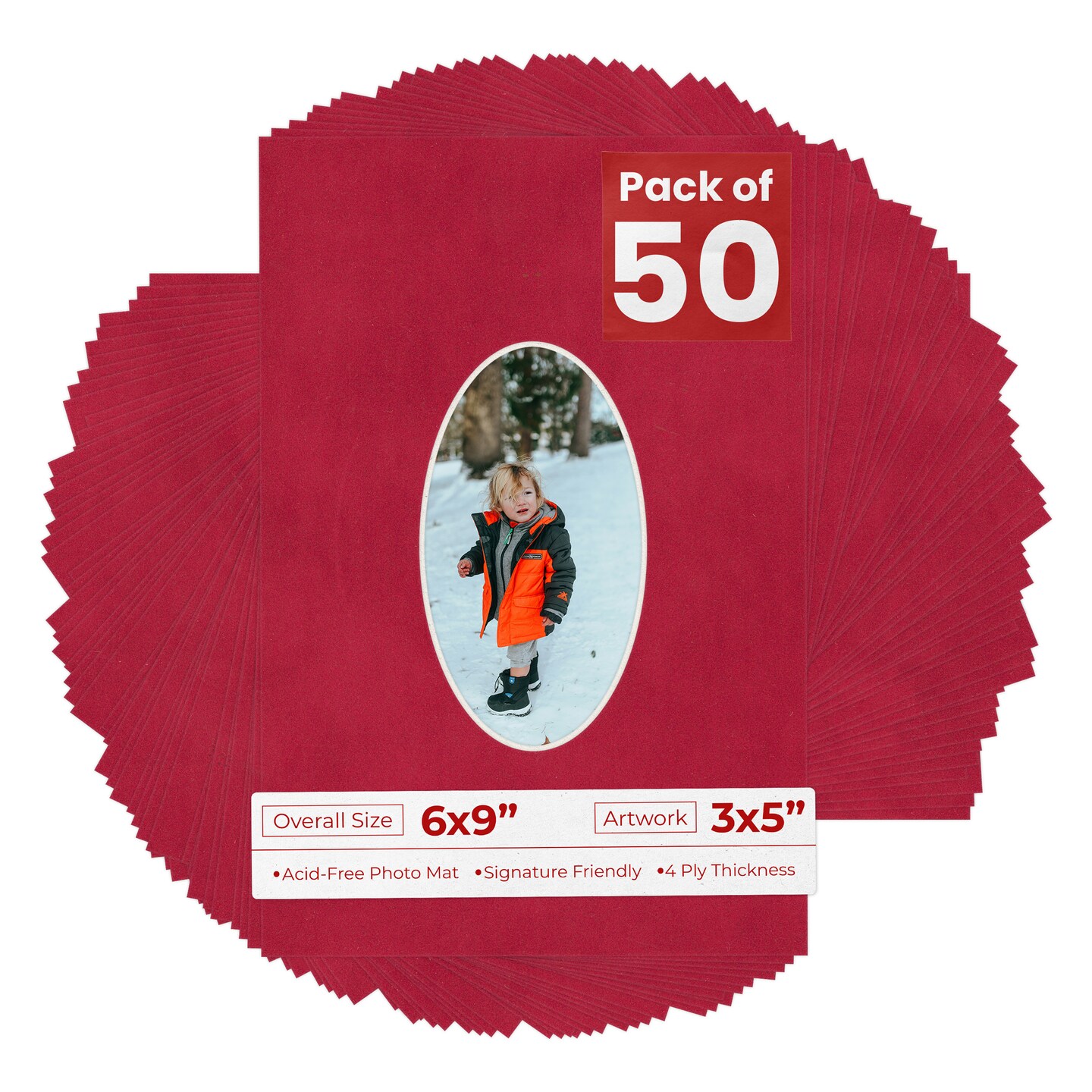 Red Suede Mat Board for 6x9 Frames - Oval Opening for 3x5 Photos